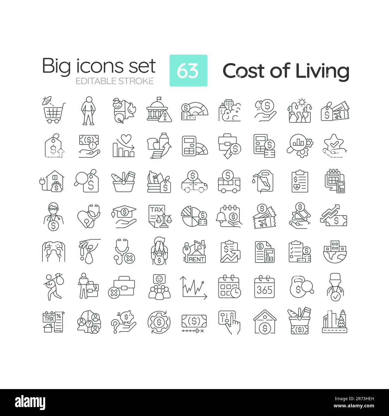 Jeu d'icônes linéaires du coût de la vie Illustration de Vecteur