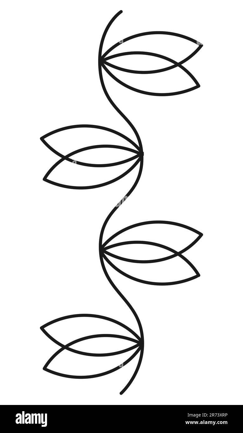 Ligne simple élément floral Outline branche Doodle Black contour vector illustration isolée sur fond blanc Illustration de Vecteur