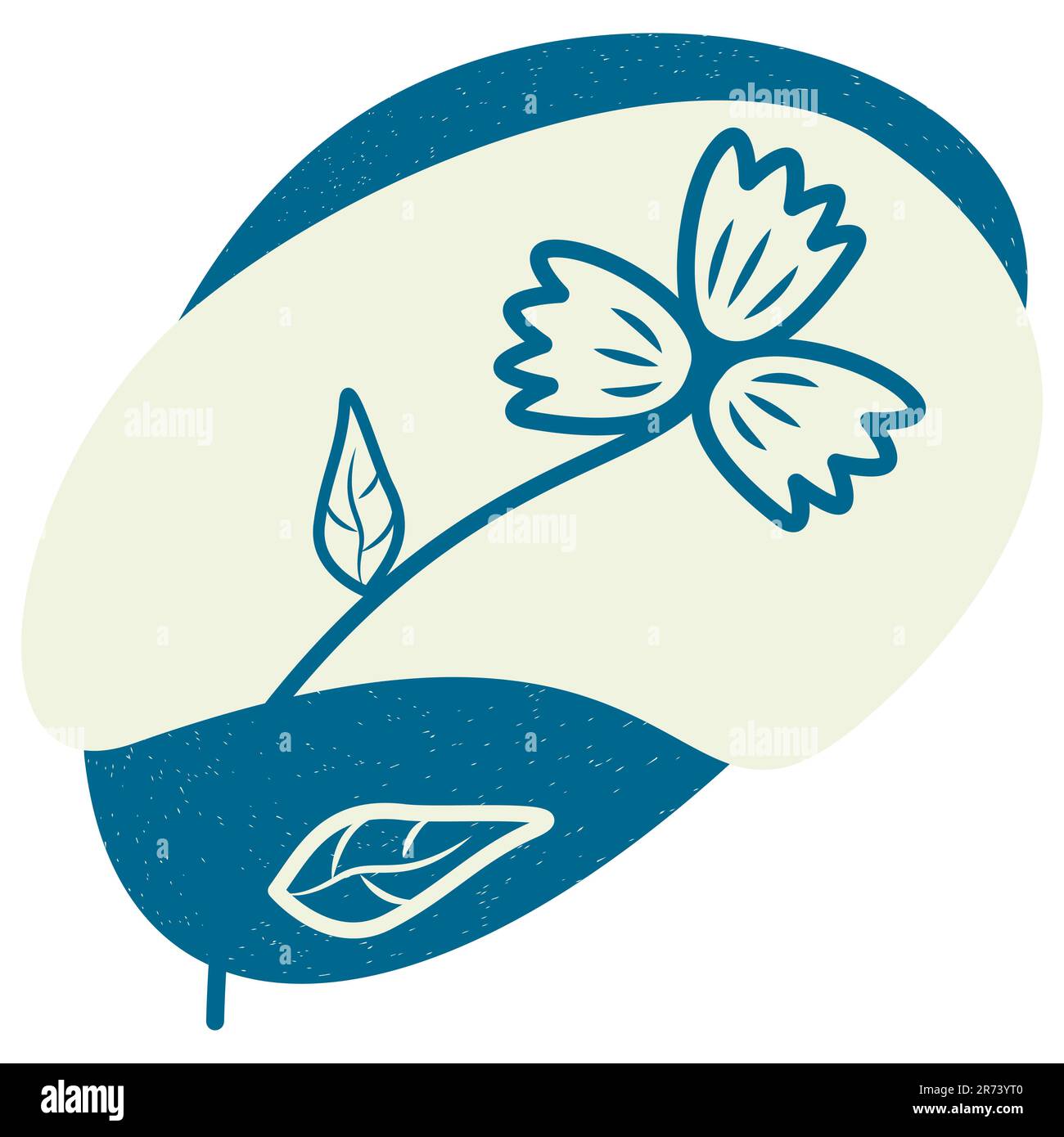 Fleur blanche sur fond bleu Art de ligne de texture de neige Contour Illustration vectorielle dessinée à la main isolée sur fond blanc Illustration de Vecteur