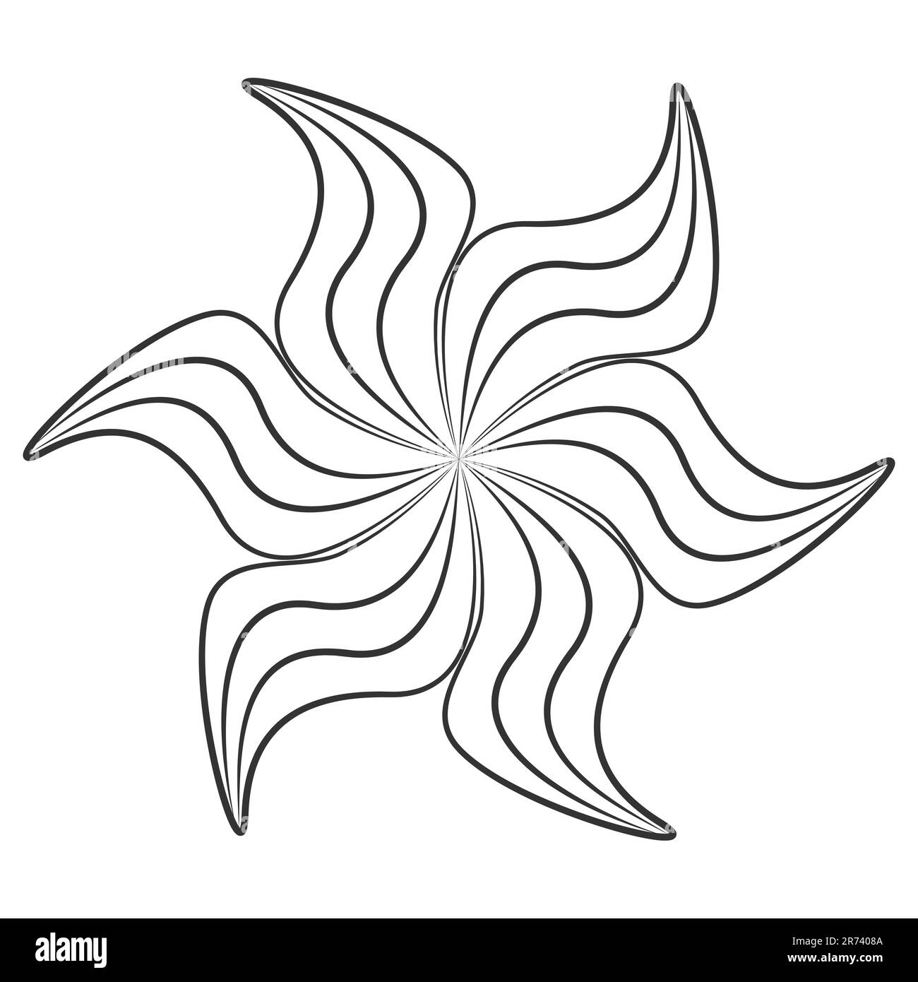 Motif abstrait décoratif illusion optique Contour fleur de Doodle comme le soleil et le feu élément ligne simple illustration vectorielle de contour noir Illustration de Vecteur
