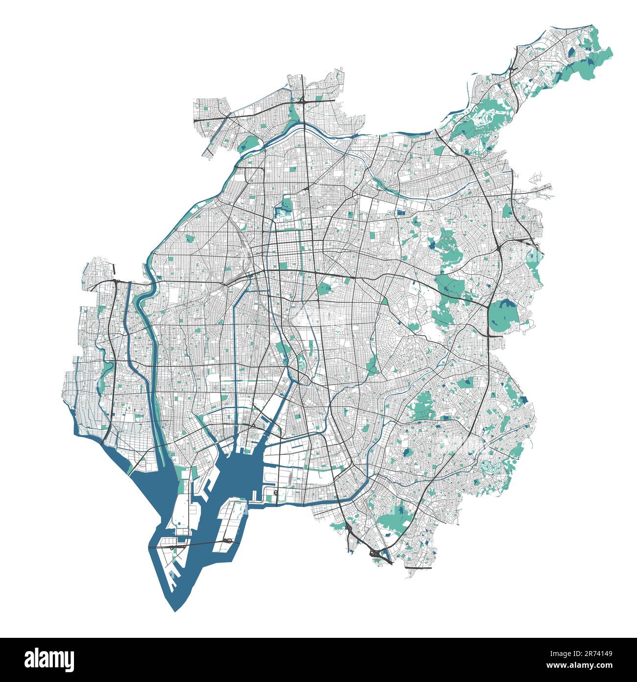 Carte de Nagoya. Carte détaillée de la zone administrative de Nagoya. Panorama urbain. Carte routière avec autoroutes, rivières. Illustration vectorielle libre de droits. Illustration de Vecteur