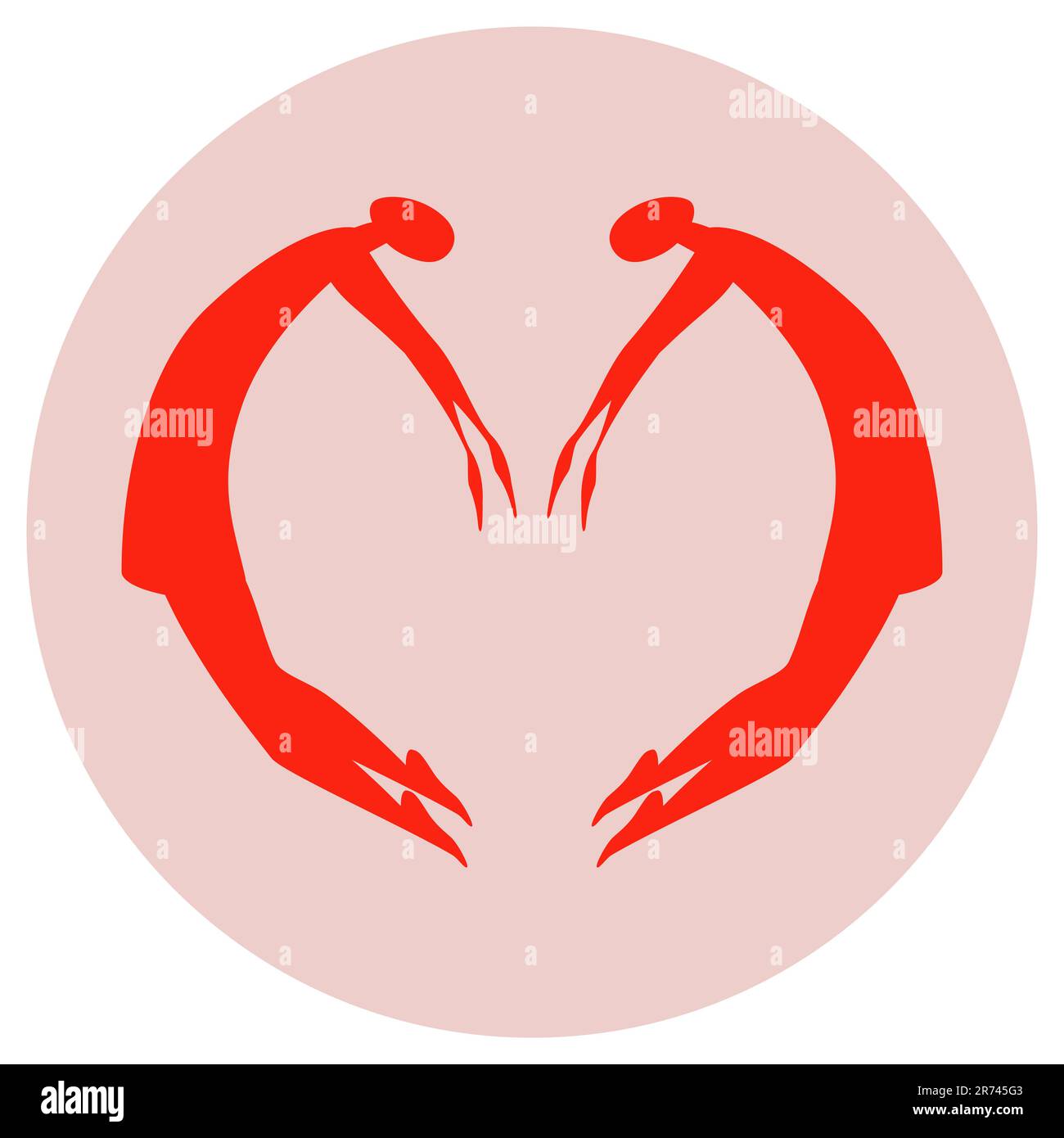 Les couples sautent et forment des formes de coeur avec leur corps. La silhouette rouge des femmes sur un fond rose circulaire. J'adore l'illustration du vecteur de symbole. Isolé Illustration de Vecteur