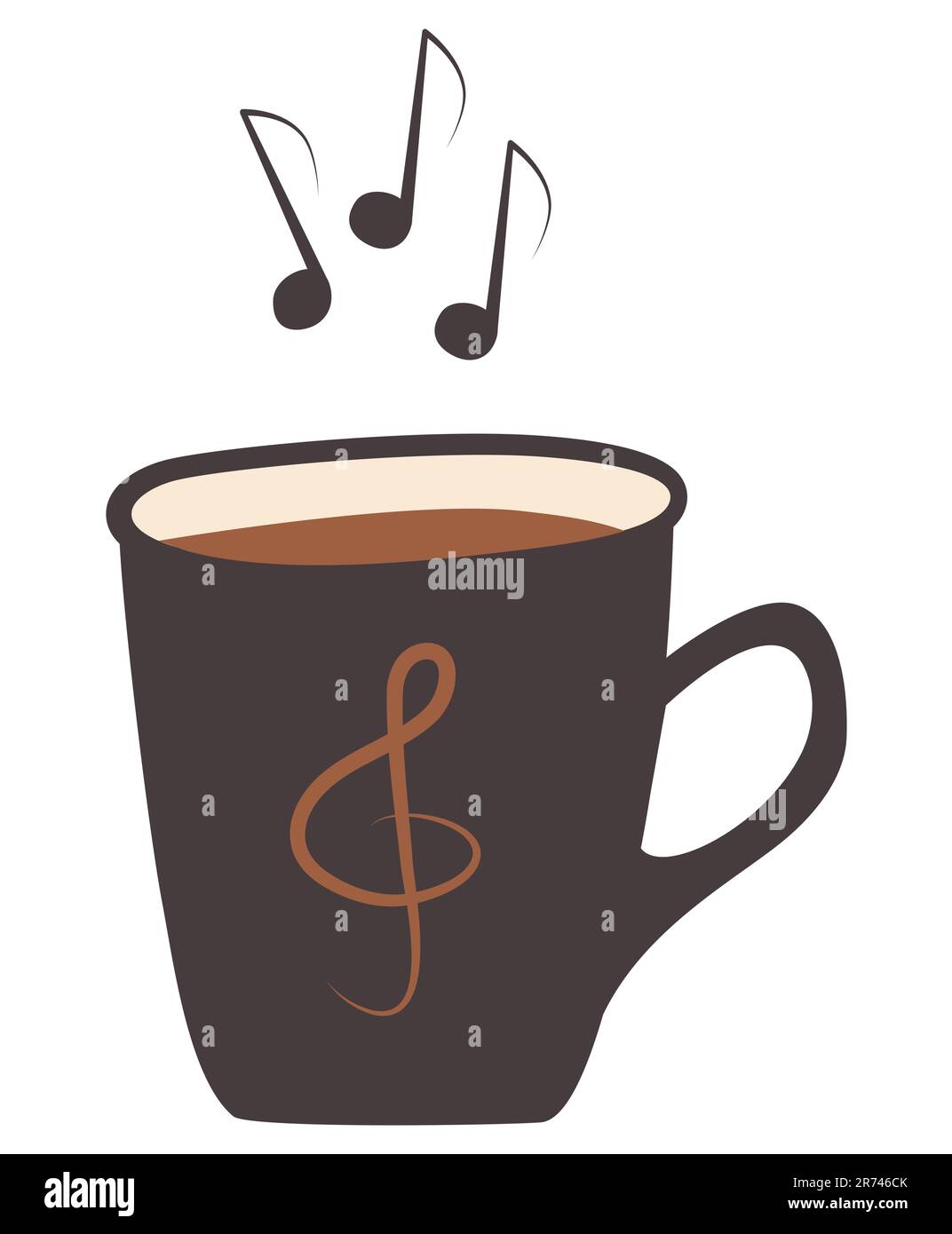 Tasse à café brune et note de vapeur tasse avec imprimé de fente aigus illustration vectorielle dessinée à la main isolée sur fond blanc Illustration de Vecteur