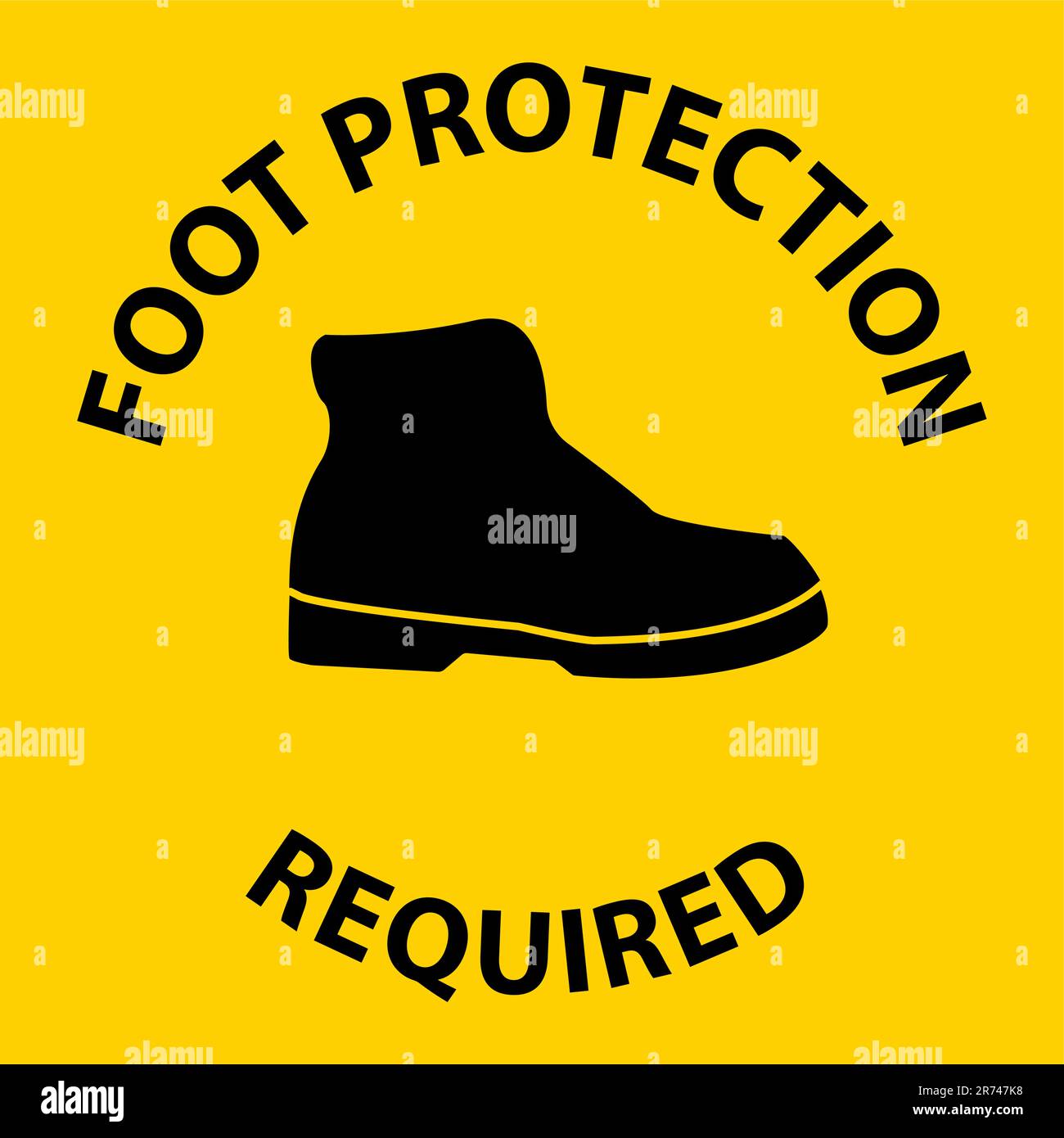 Notez l'affiche murale « protection des pieds requise » sur fond blanc Illustration de Vecteur