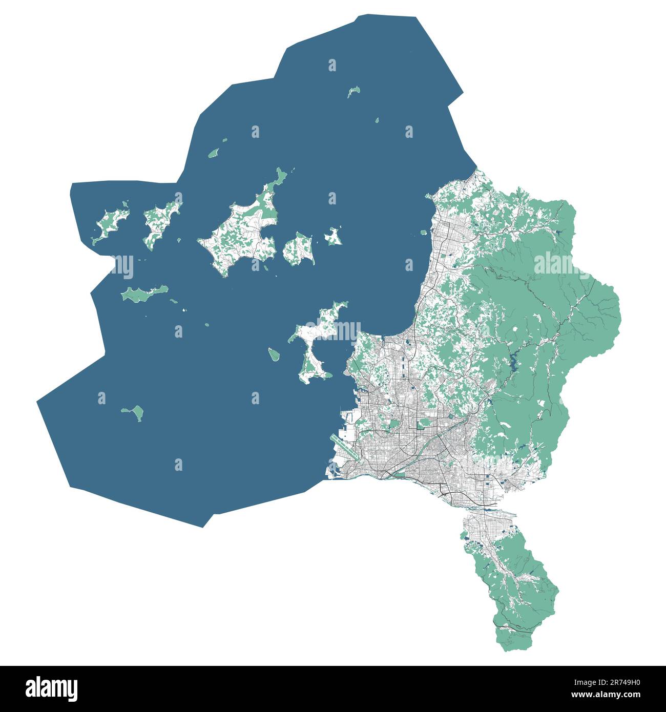 Carte Matsuyama. Carte détaillée du quartier administratif de Matsuyama. Panorama urbain. Carte routière avec autoroutes, rivières. Illustrateur vectoriel libre de droits Illustration de Vecteur