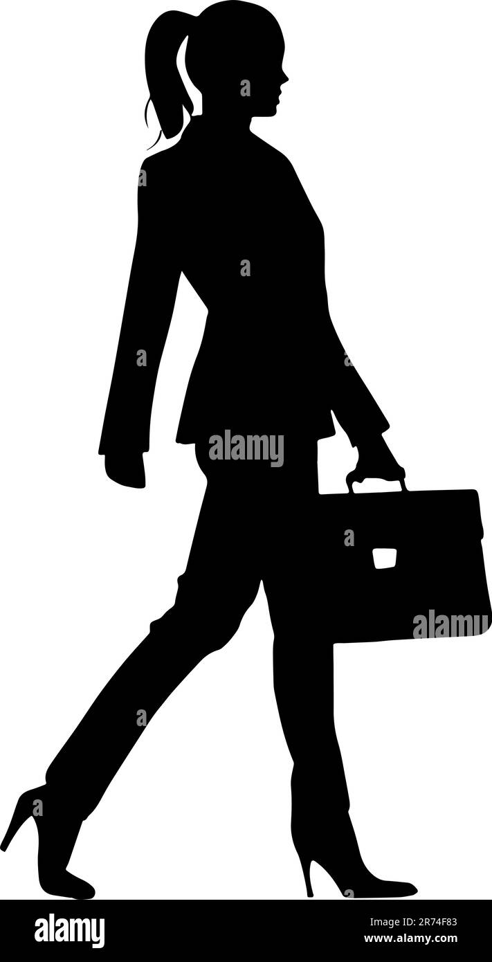 Silhouette d'une femme d'affaires avec porte-documents isolé sur fond blanc. Illustration vectorielle Illustration de Vecteur