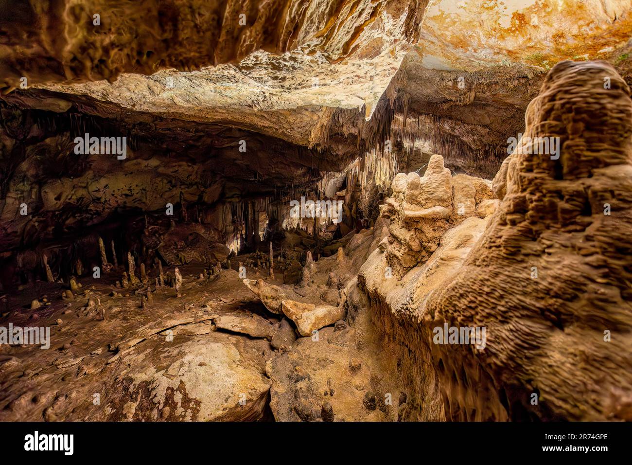 Grotte du Dragon, Coves del Drach, (Cuevas del Drach). Stalactite mystérieuses cavernes souterraines. Porto Cristo Iles Baléares Majorque Espagne. Vacances co Banque D'Images