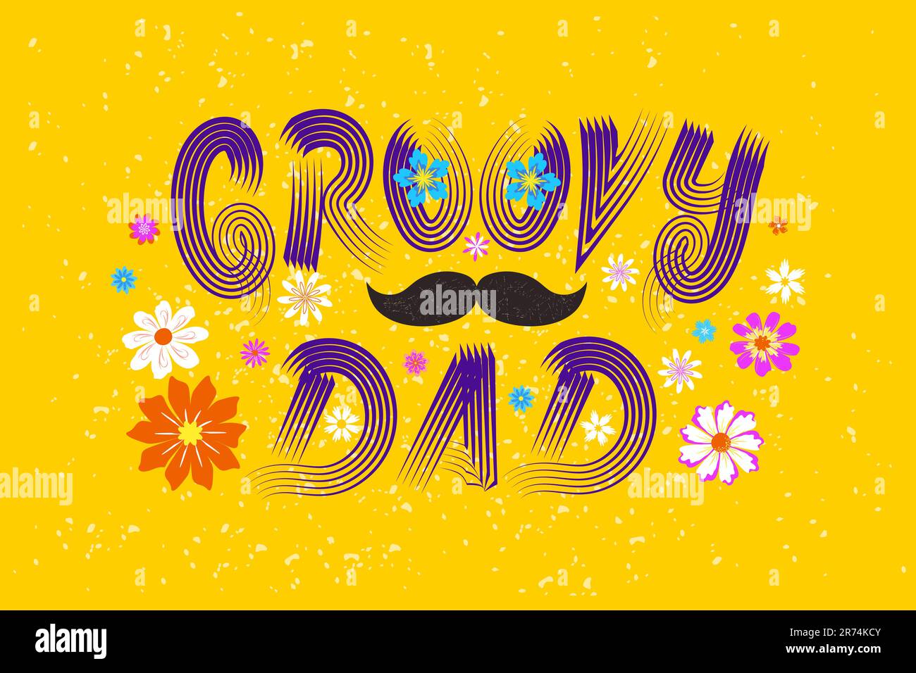 Groovy Pad rétro lettrage avec moustache et fleurs Illustration de Vecteur
