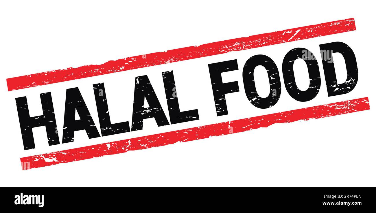 Texte DE NOURRITURE HALAL écrit sur le signe noir-rouge rectangle cachet. Banque D'Images