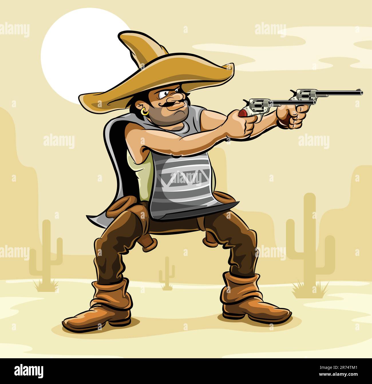 bandit mexicain avec arme à feu dans illustration de vecteur de prairie Illustration de Vecteur