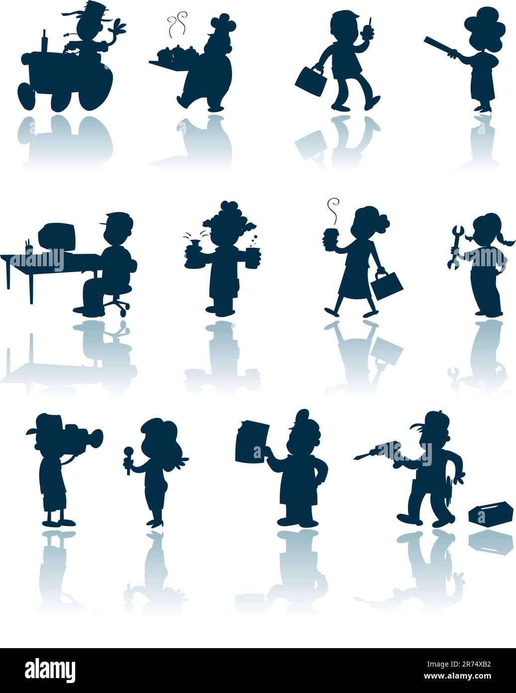 Une collection de silhouettes de diverses professions et travailleurs. Illustration de Vecteur
