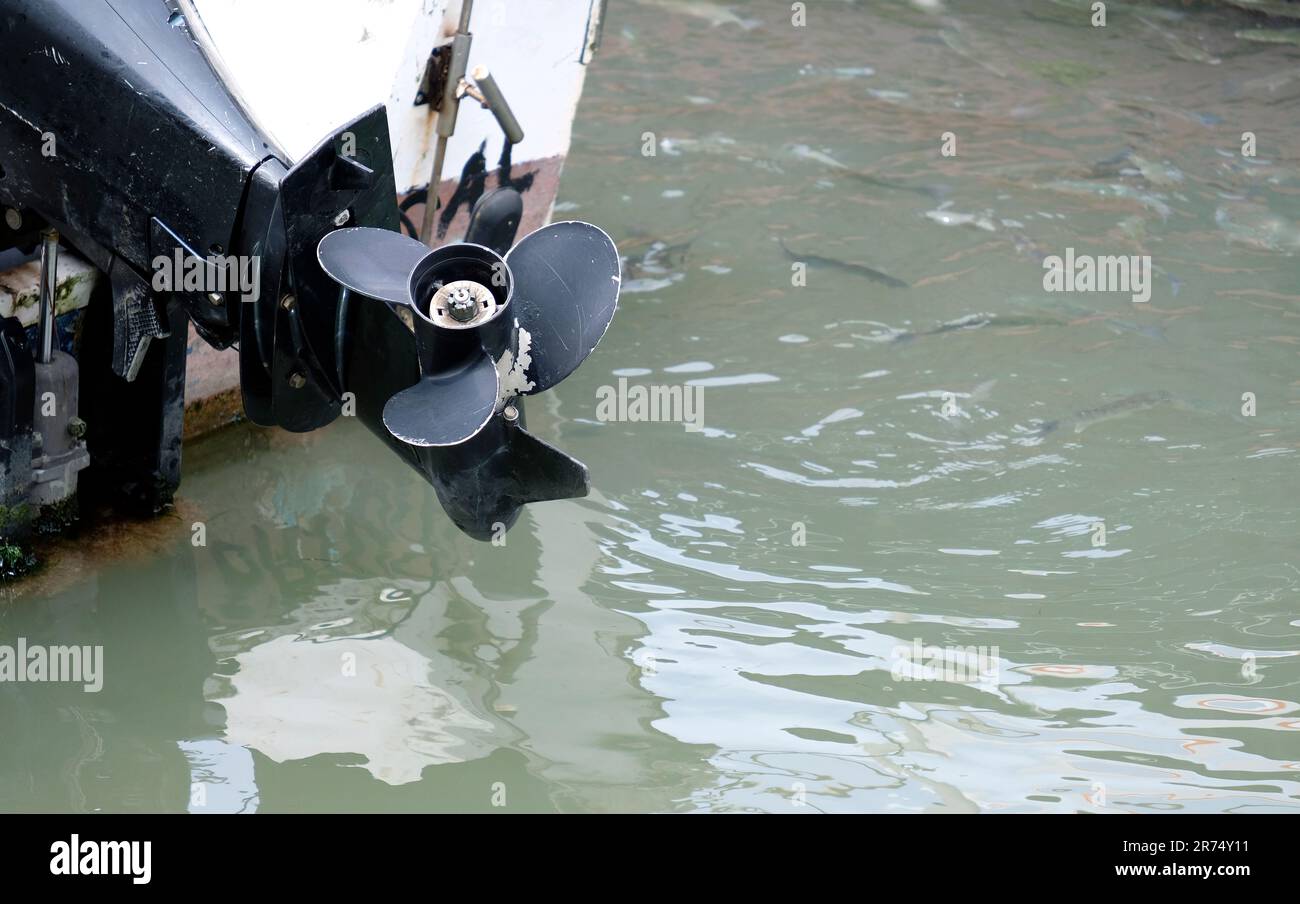 Moteur d'un petit bateau à moteur Banque D'Images