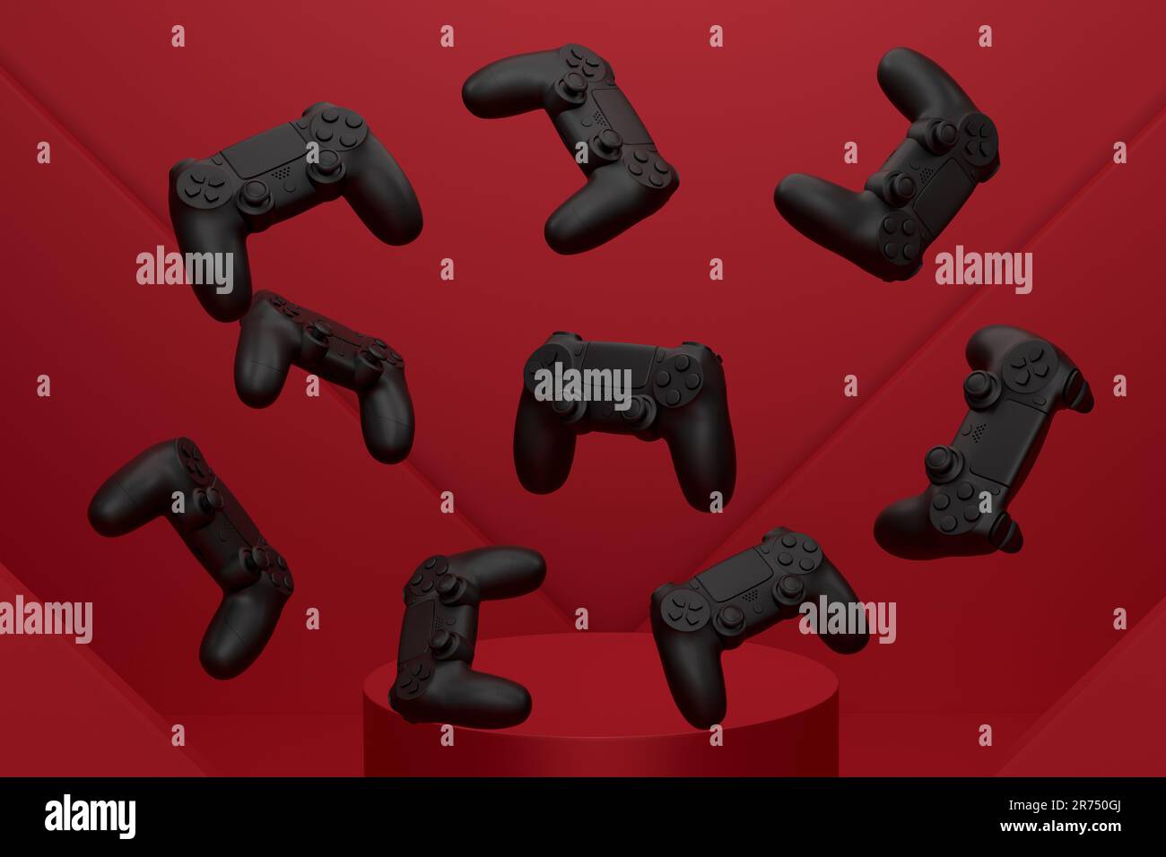 Jeu de joystick de jeu vidéo sur podium avec marches sur fond
