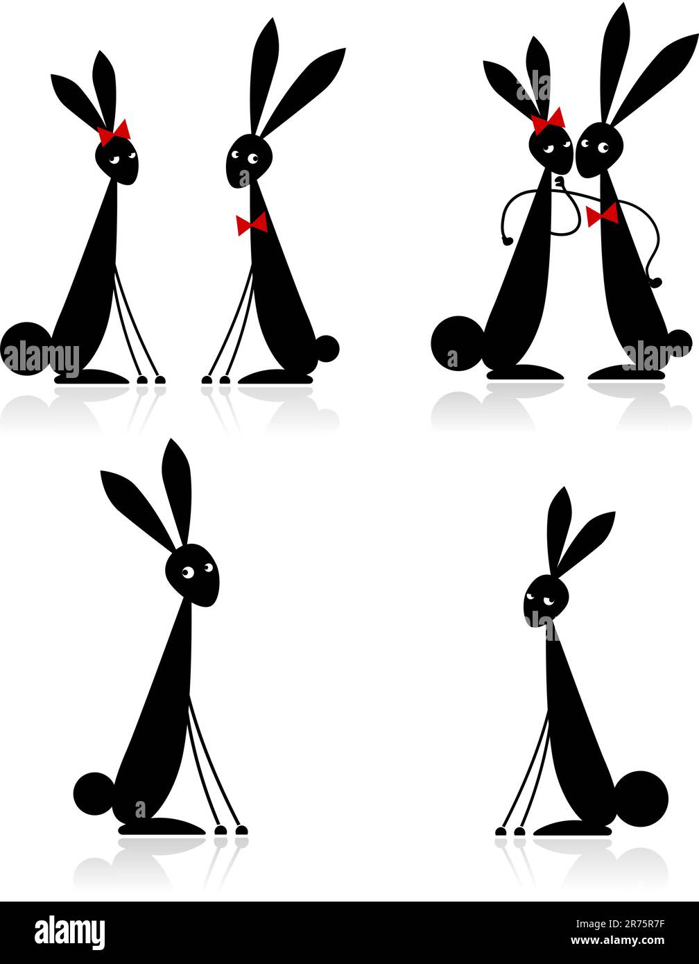 Des couples de lapins, silhouette noire pour votre conception Illustration de Vecteur