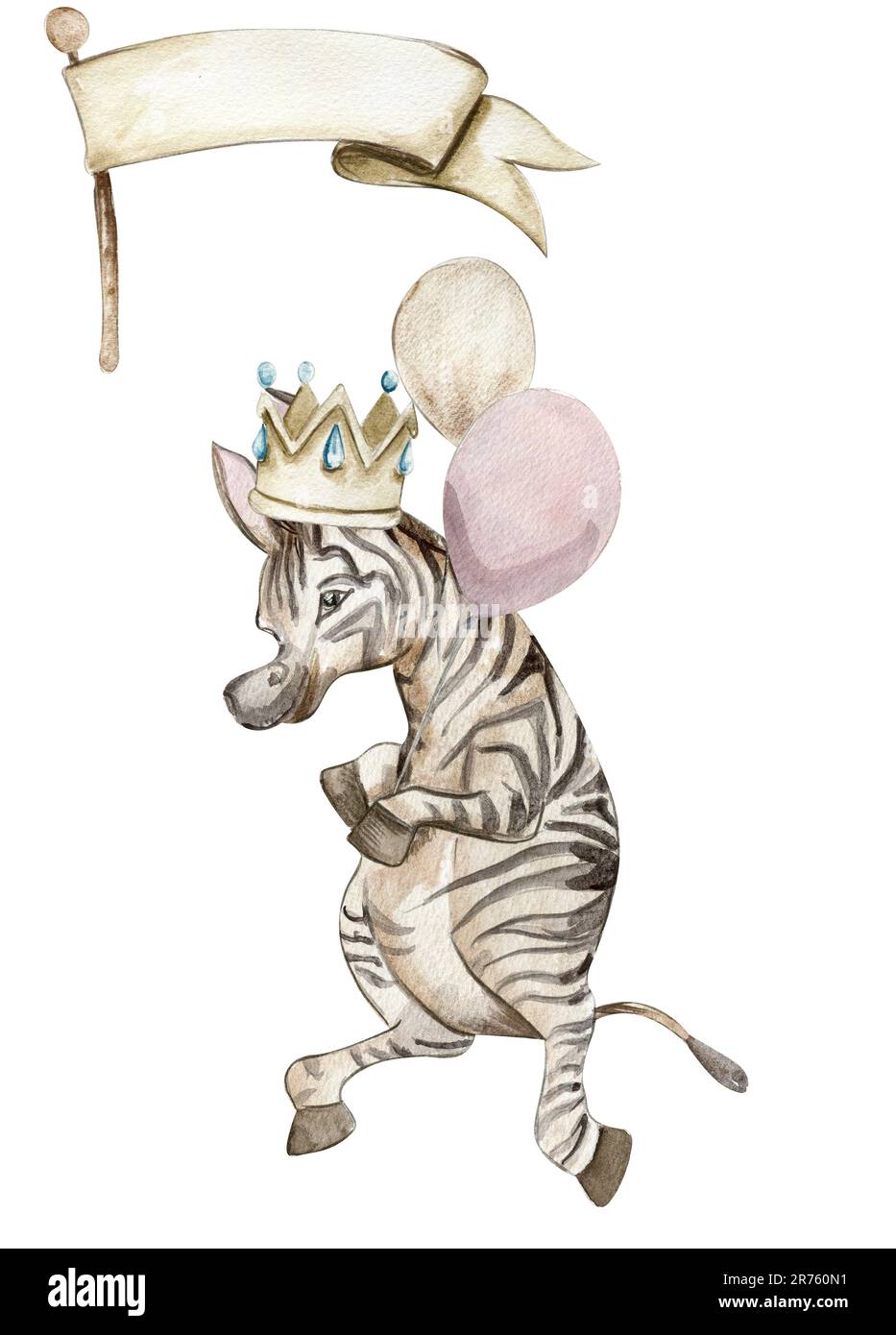 Composition Zebra . Waterrcolor animal tropical dessiné à la main . Design pour fête de douche de bébé, anniversaire, gâteau, motif de fête de Noël, carte de voeux Banque D'Images