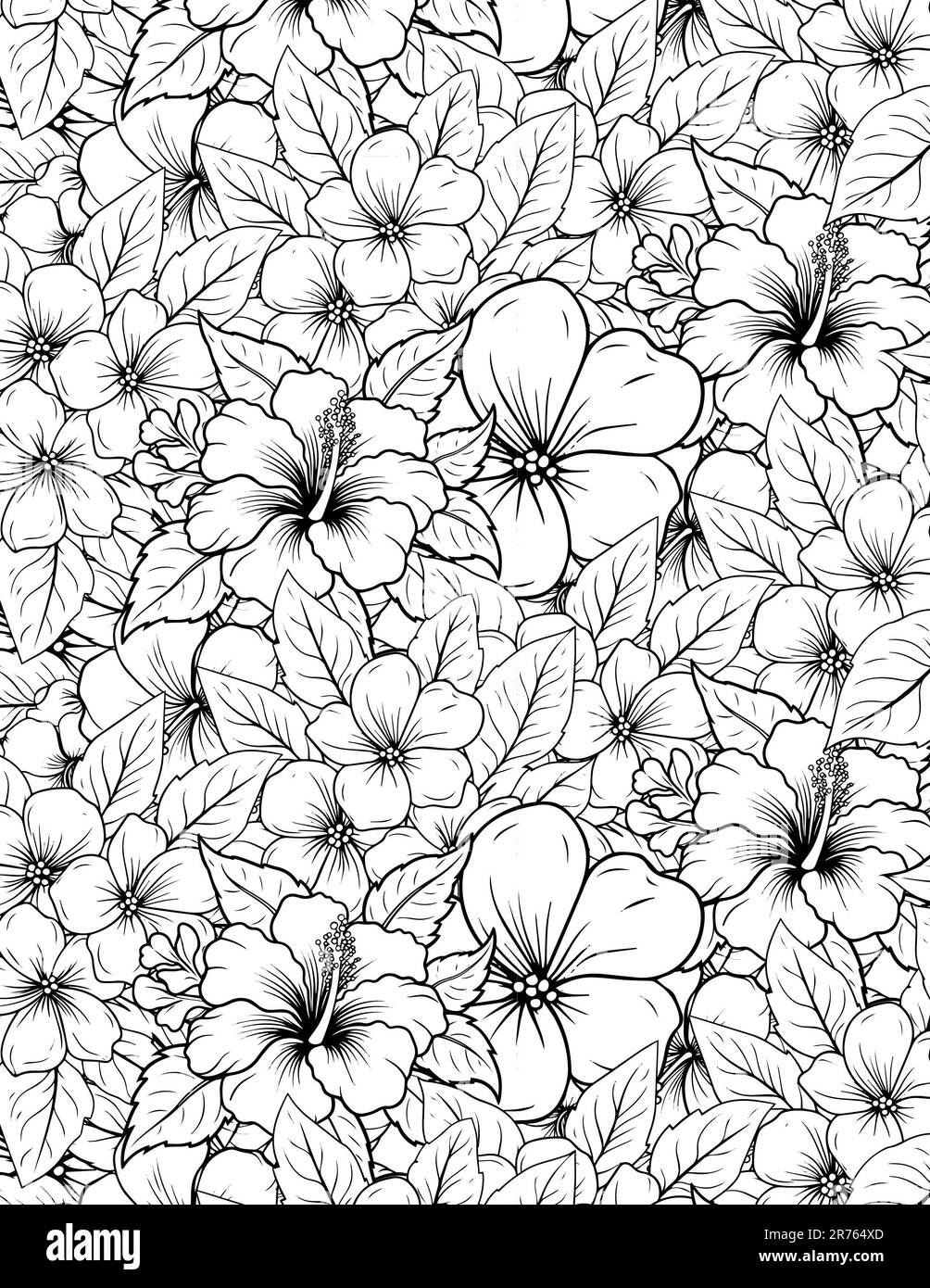 Fleurs colorant le printemps et l'été Doodle ornement. Dooodle coloriage art avec fleurs et feuilles noir et blanc contour. Motif de Zentangle pour la colorin Banque D'Images