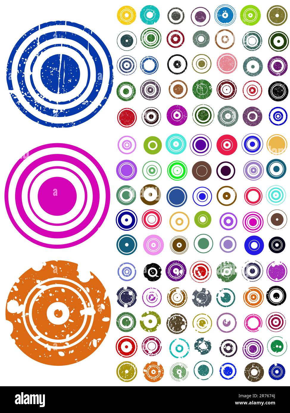105 éléments circulaires vectoriels avec effets de fract et de grunge Illustration de Vecteur