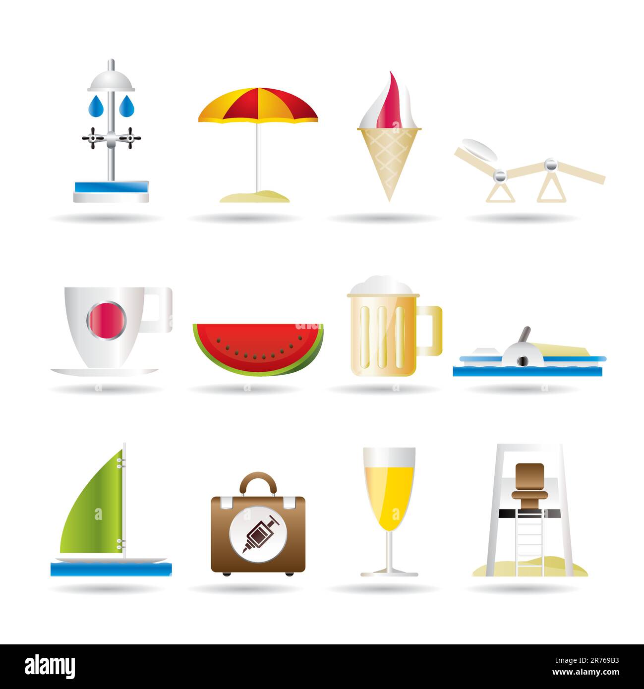 Maison de plage et icônes - vector icon set Illustration de Vecteur