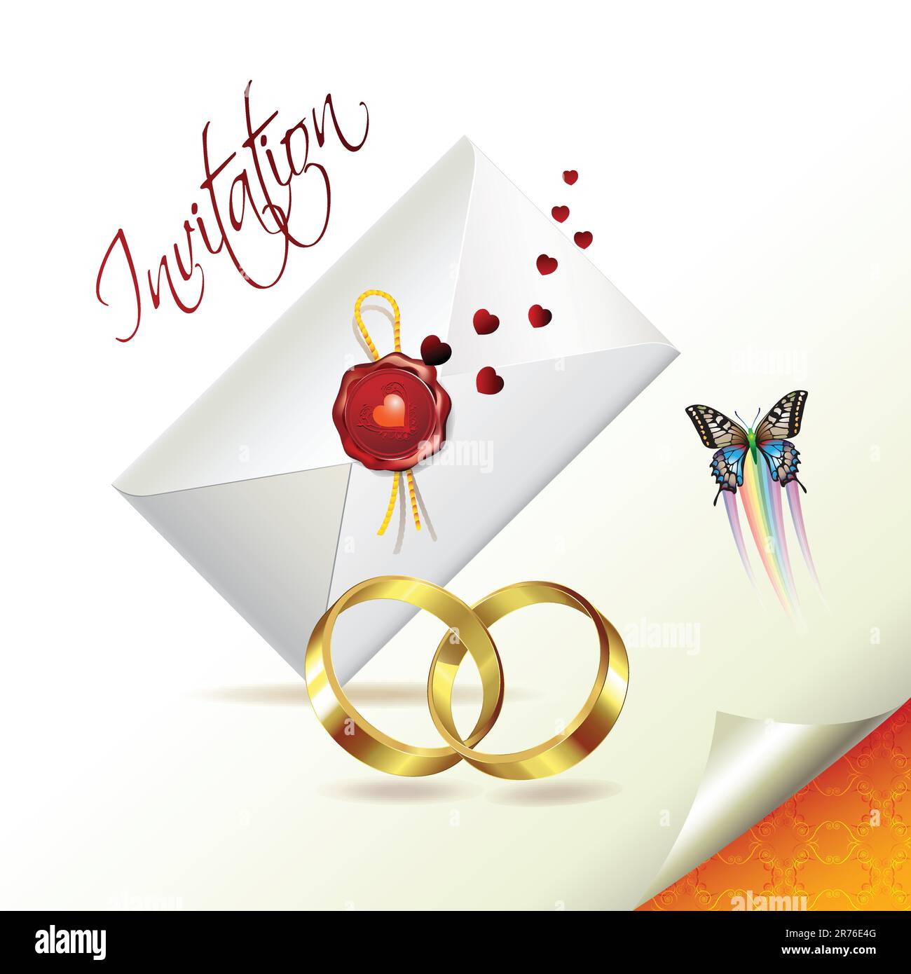 Carte de mariage avec papillons et enveloppe Illustration de Vecteur