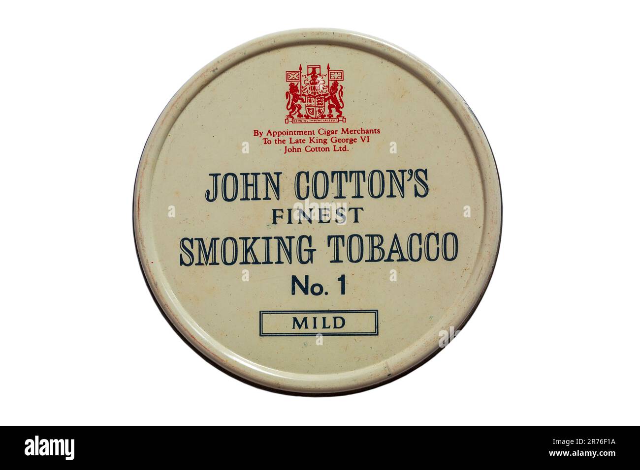 Boîte vintage de tabac John Cotton le plus fin tabac à fumer No 1 doux isolé sur fond blanc Banque D'Images