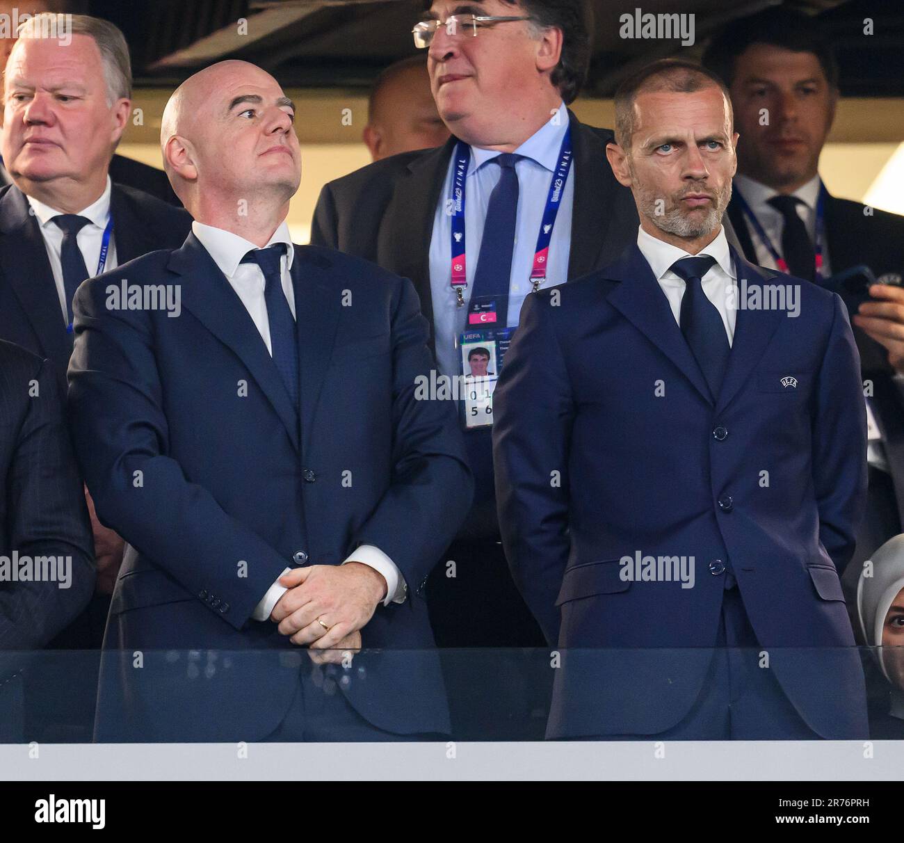 Istanbul, Turquie. 10th juin 2023. 10 juin 2023 - Manchester City v Inter Milan - Ligue des champions de l'UEFA - finale - Stade olympique Ataturk. Gianni Infantino, président de la FIFA (à gauche), et Aleksander Ceferin, président de l'UEFA, lors de la finale de la Ligue des champions à Istanbul. Crédit photo : Mark pain / Alamy Live News Banque D'Images