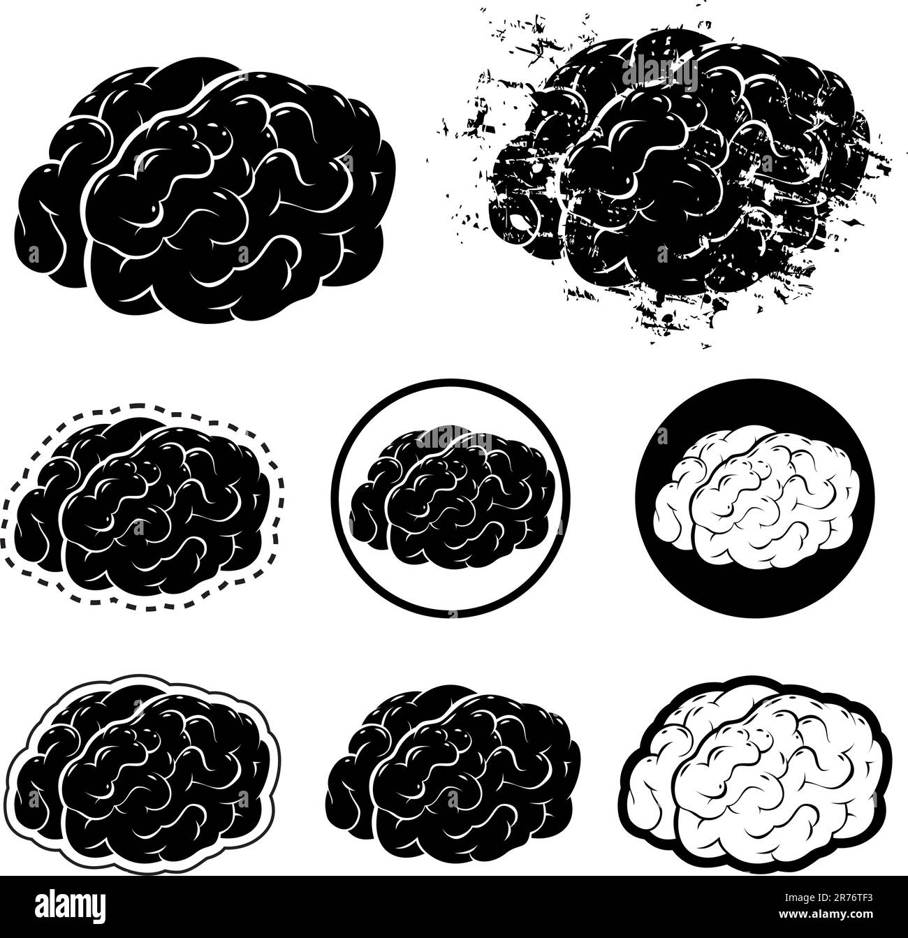 Objets d'art vectoriel dans EPS version 8. Plusieurs illustrations vectorielles stylisées de cerveaux, y compris un style grunge. Représentations inc.... Illustration de Vecteur