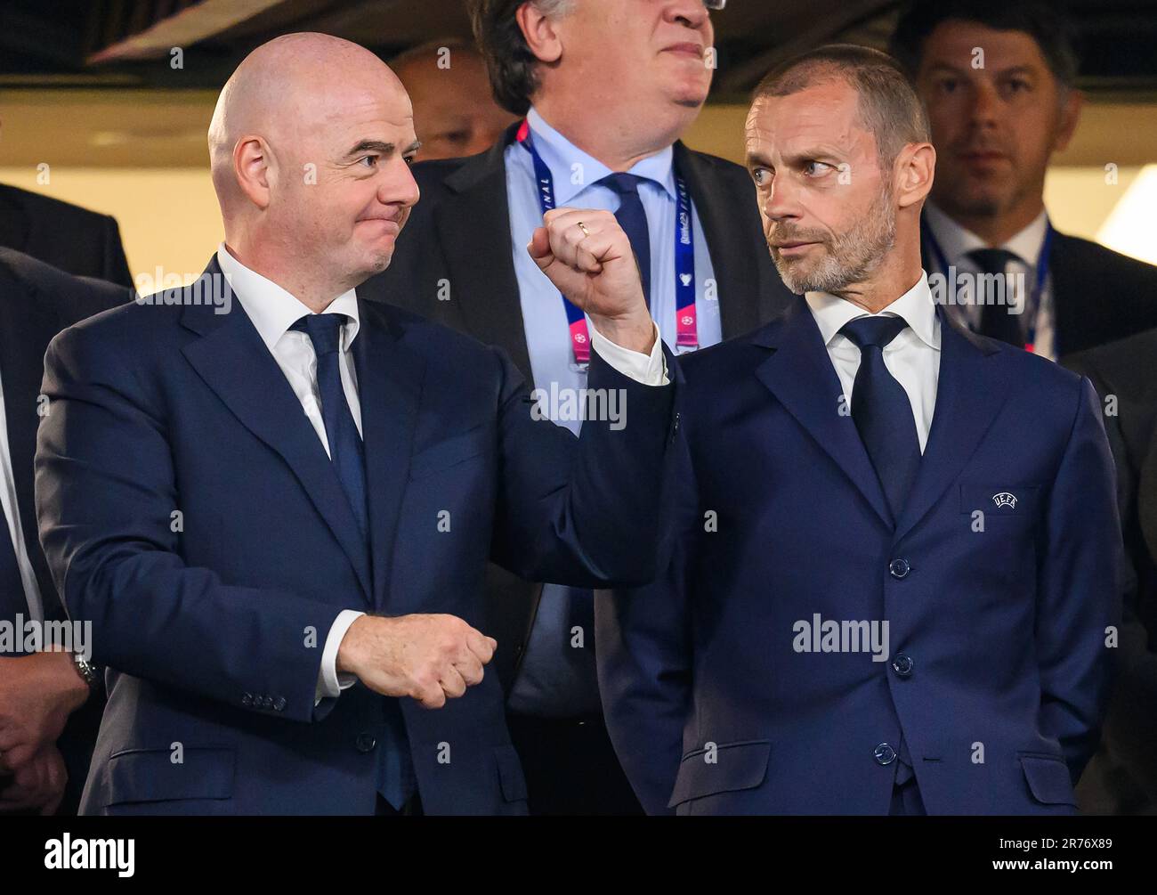 Istanbul, Turquie. 10th juin 2023. 10 juin 2023 - Manchester City v Inter Milan - Ligue des champions de l'UEFA - finale - Stade olympique Ataturk. Gianni Infantino, président de la FIFA (à gauche), et Aleksander Ceferin, président de l'UEFA, lors de la finale de la Ligue des champions à Istanbul. Crédit photo : Mark pain / Alamy Live News Banque D'Images