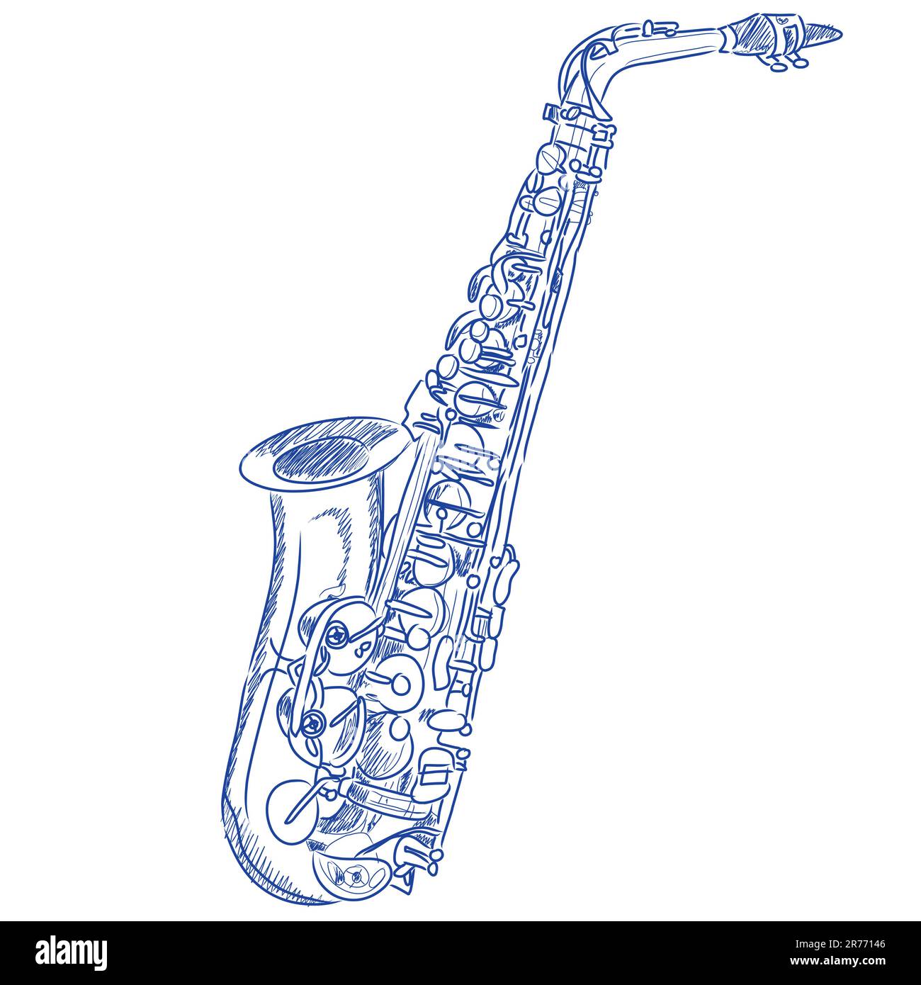 Dessin vectoriel d'un saxophone à l'encre bleue Illustration de Vecteur
