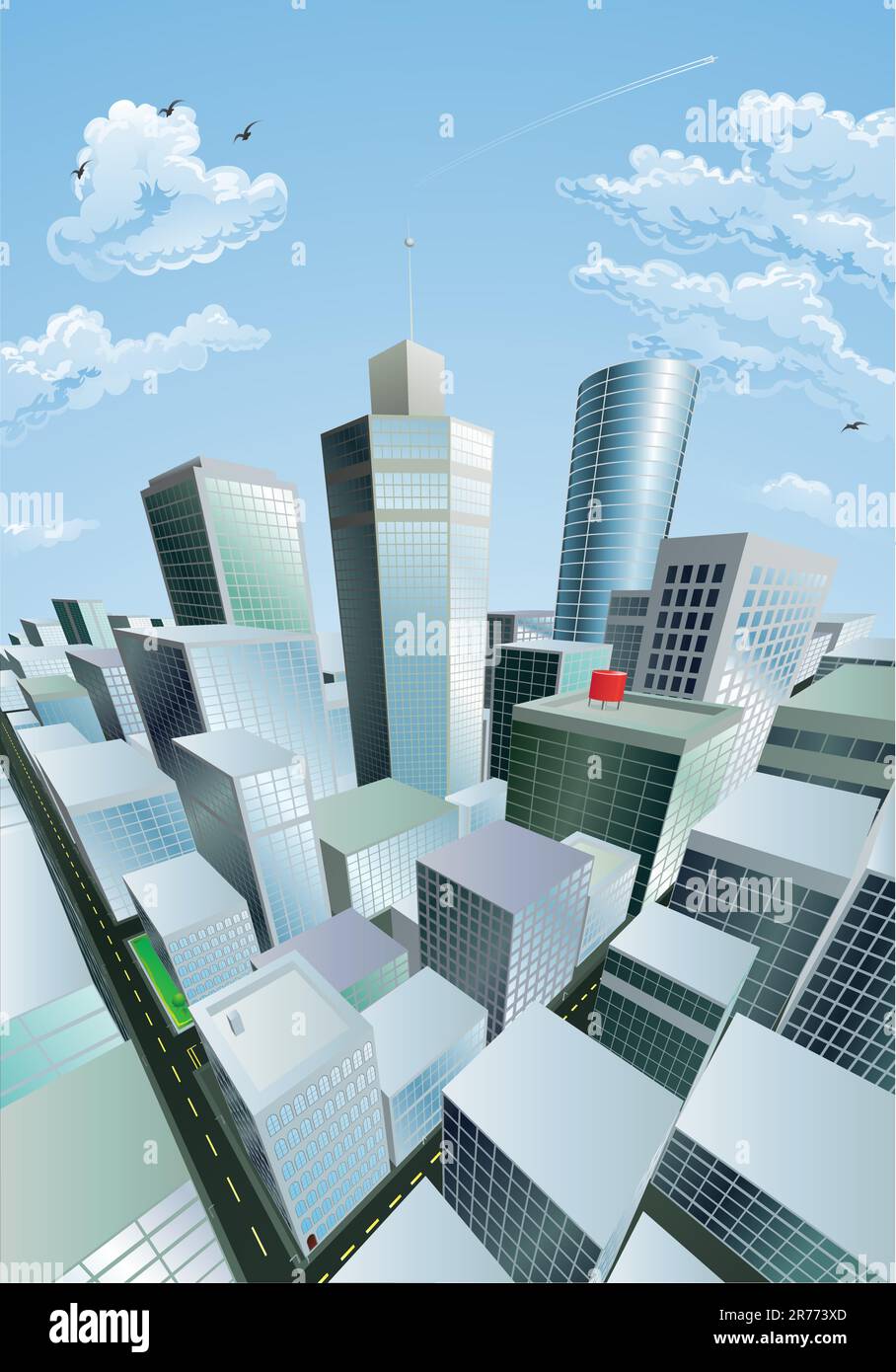 Un paysage urbain moderne d'un centre-ville Quartier des affaires avec des gratte-ciel de grande hauteur Illustration de Vecteur