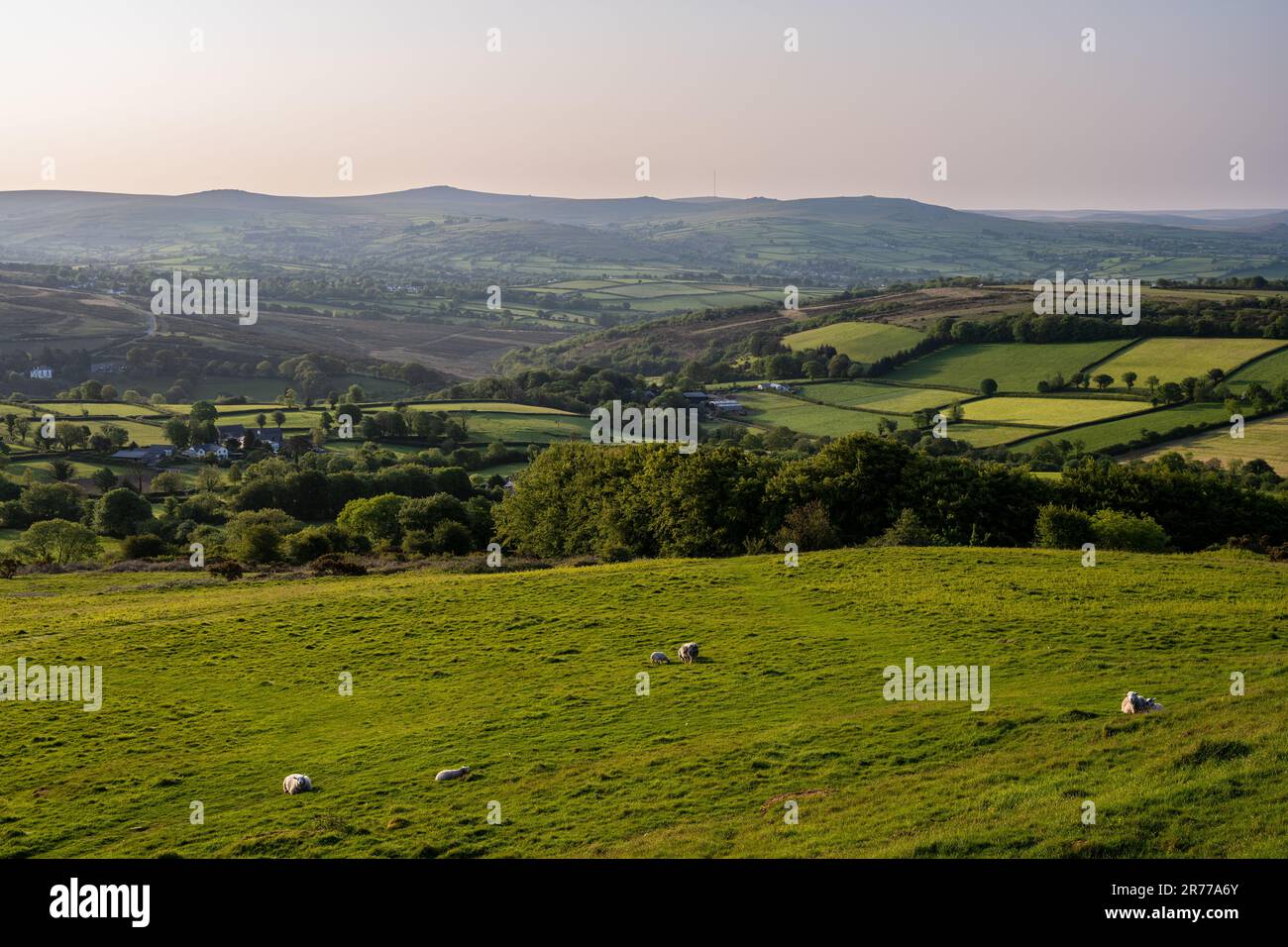 Le matin, la lumière brille sur la vallée de Tavy et les occidentaux de Dartmoor dans le Devon occidental. Banque D'Images