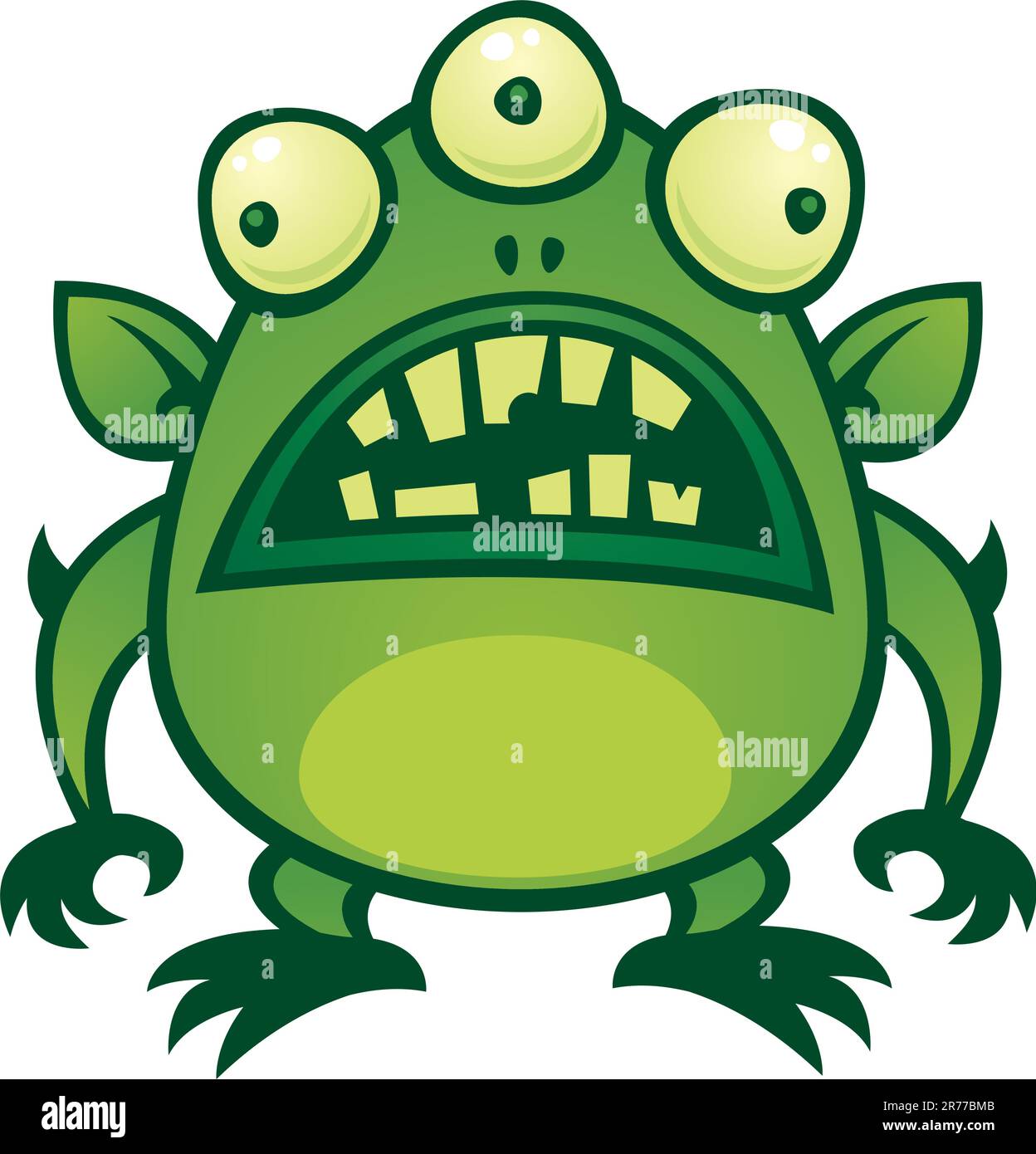 Cartoon Vector illustration d'un vilain monstre alien vert aux trois yeux. Illustration de Vecteur