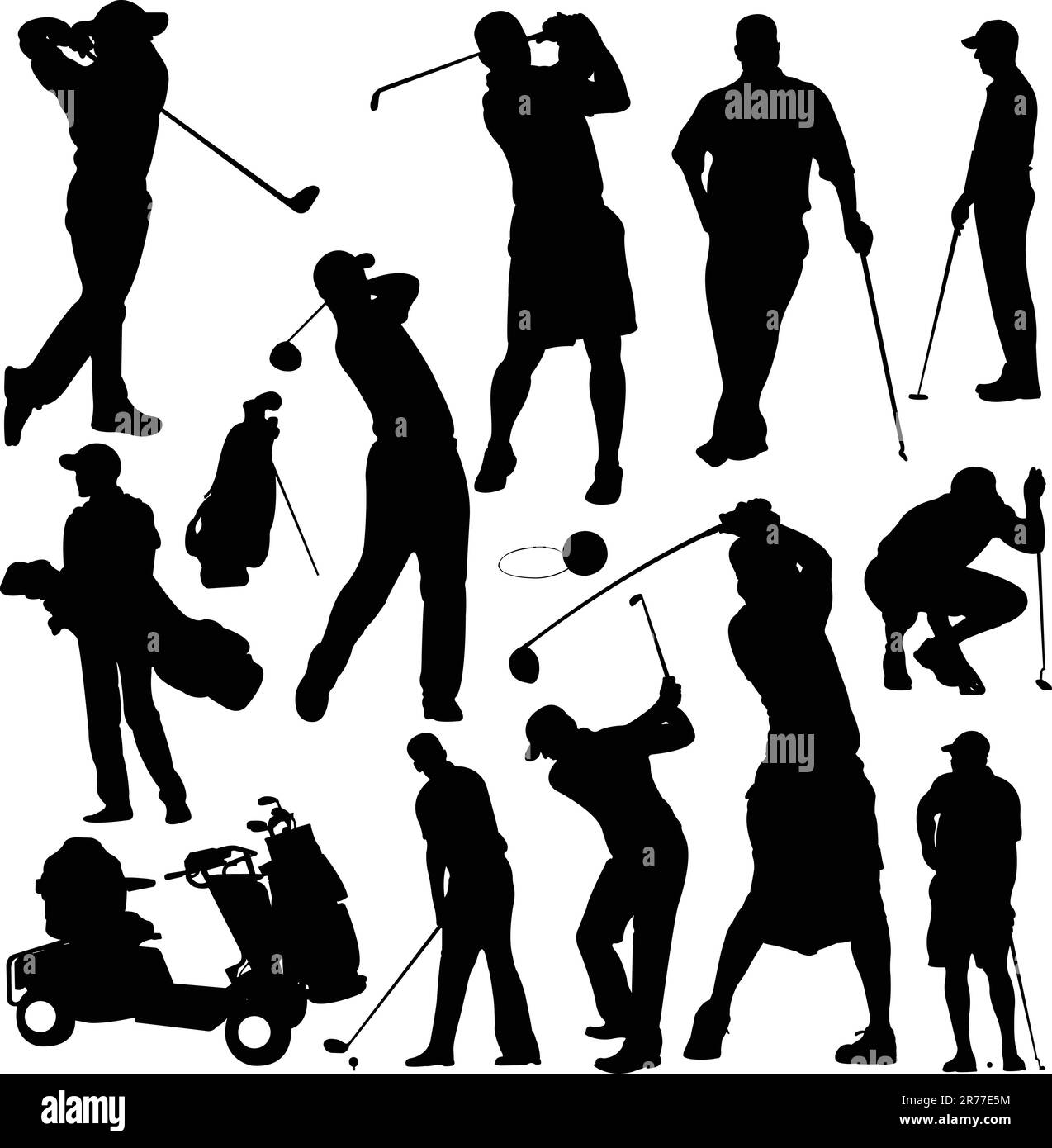 Silhouettes de joueurs et d'équipement de golf - Vector Illustration de Vecteur