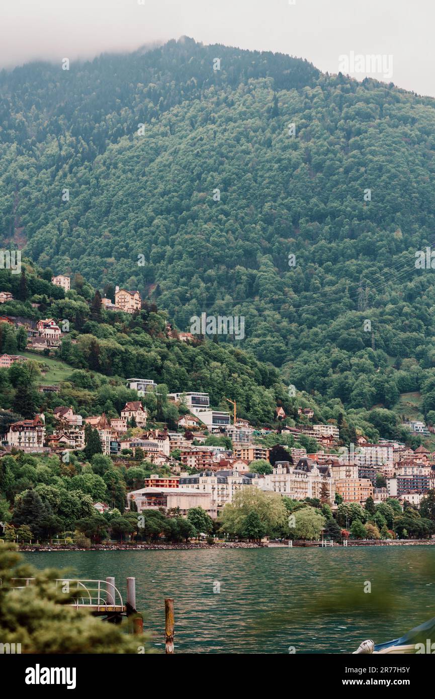 Paysage de printemps de la ville de Montreux, Lac de Genève, Suisse Banque D'Images