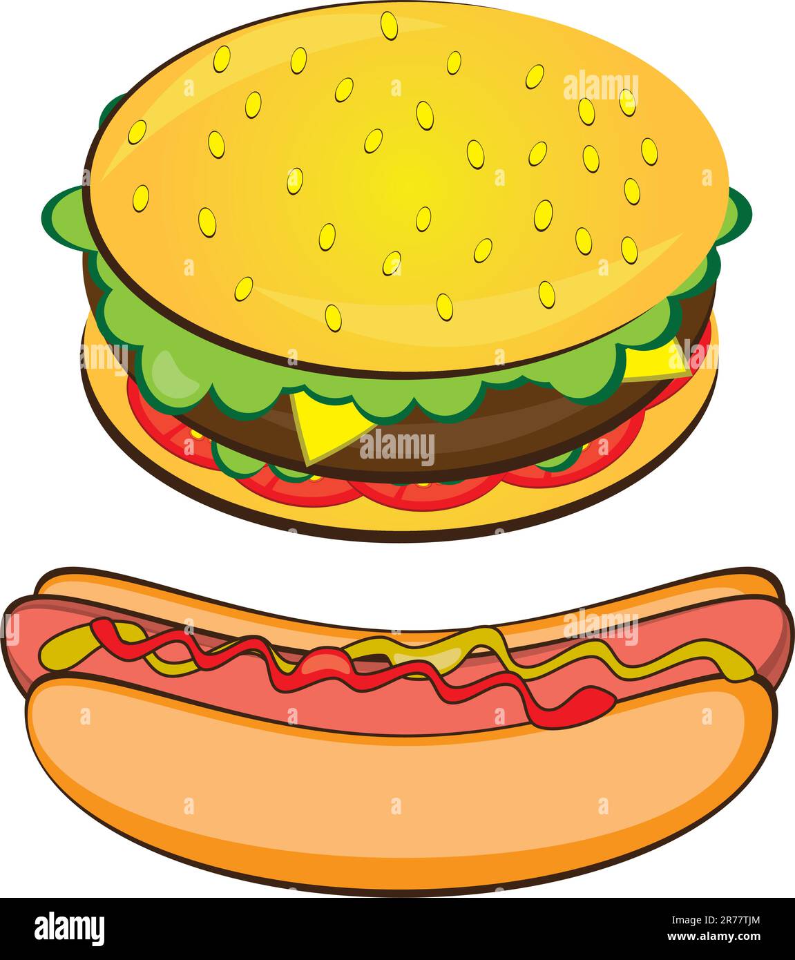 Délicieux hot dog et sandwich. Illustration vectorielle sur fond blanc Illustration de Vecteur