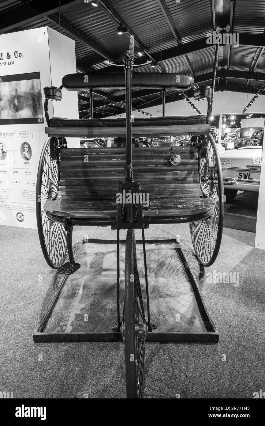 Sparkford.Somerset.United Kingdom.26 mars 2023.A Benz Patent Motorwagen pensé pour être la première automobile au monde est en démonstration au Haynes Motor Mu Banque D'Images