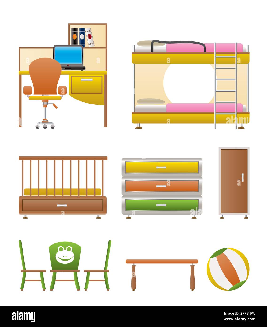 Pépinière et objets chambre d'enfant, mobilier et matériel - vector illustration Illustration de Vecteur