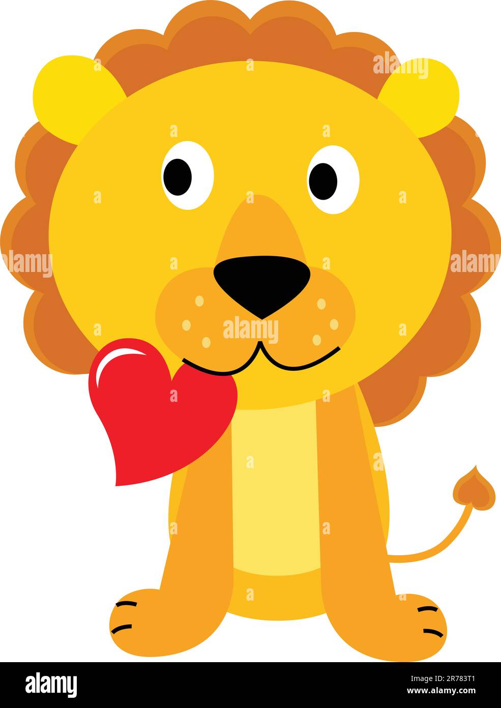 Joyeux lion avec coeur rouge. Illustration vectorielle. Illustration de Vecteur