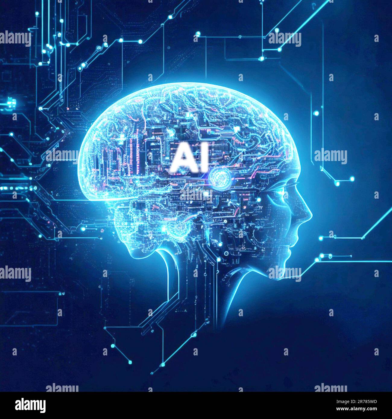 IA intelligence artificielle et science des données, technologie, apprentissage machine du cerveau, 3D rendu numérique de l'homme, réseau de connexion tête, innovation Banque D'Images