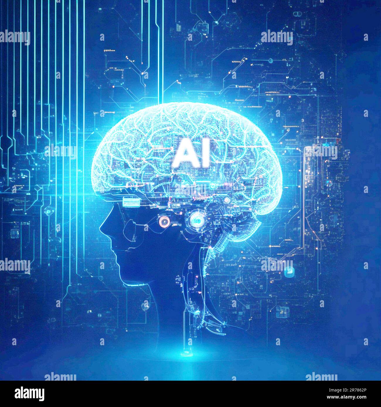 IA intelligence artificielle et science des données, technologie, apprentissage machine du cerveau, 3D rendu numérique de l'homme, réseau de connexion tête, innovation Banque D'Images