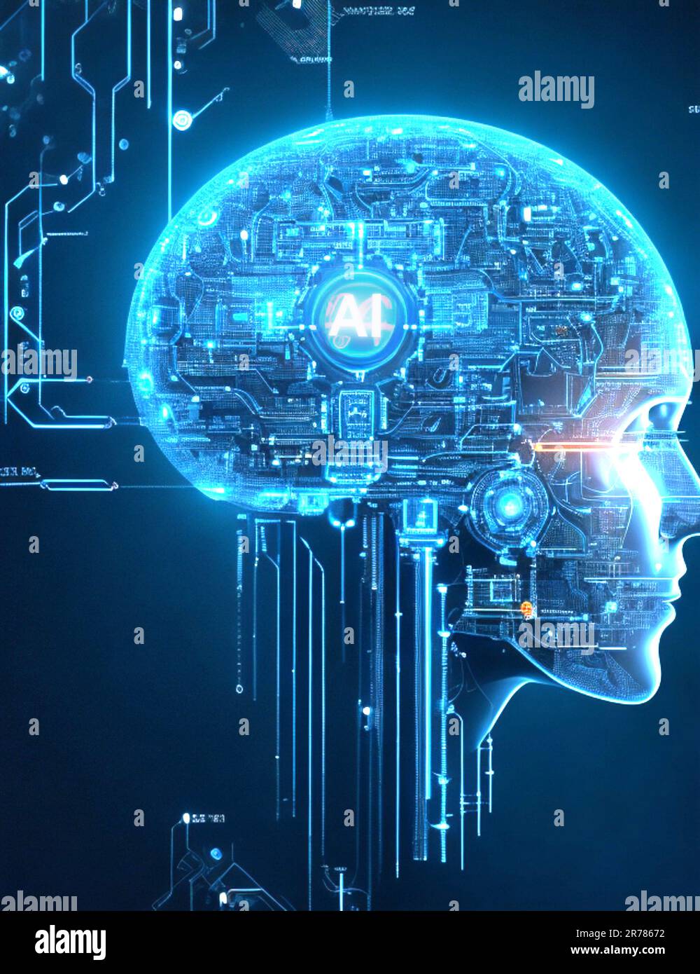 IA intelligence artificielle et science des données, technologie, apprentissage machine du cerveau, 3D rendu numérique de l'homme, réseau de connexion tête, innovation Banque D'Images