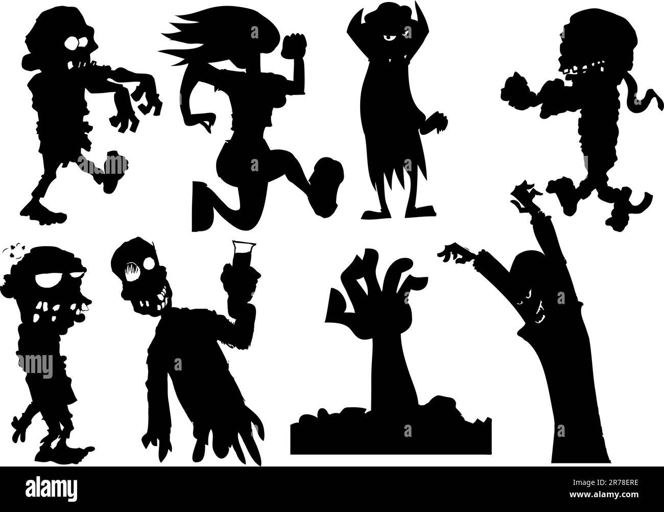 Collection de personnages de la silhouette d'halloween comprenant des zombies et des vampires Illustration de Vecteur