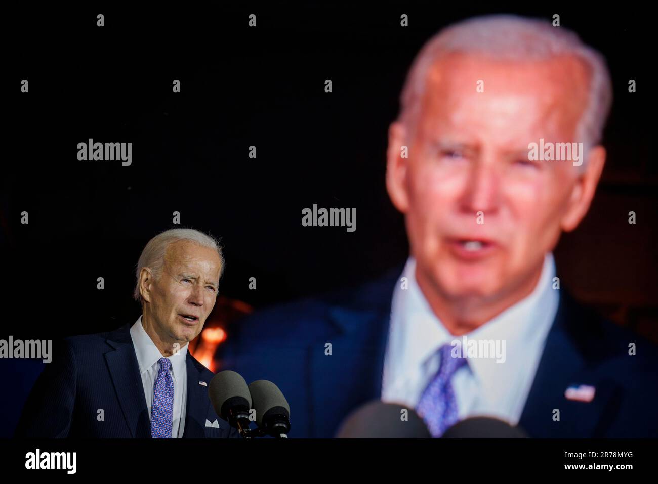 Washington, États-Unis. 13th juin 2023. Le président Joe Biden parle lors d'un dix-septième concert sur la pelouse sud de la Maison Blanche mardi, 13 juin 2023 à Washington, DC. Le dix-septième anniversaire célèbre l'émancipation des Afro-Américains asservis sur 19 juin et a été déclaré jour férié fédéral en 2021 par le président Joe Biden. (Photo de Samuel Corum/Sipa USA) crédit: UPI/Alay Live News Banque D'Images