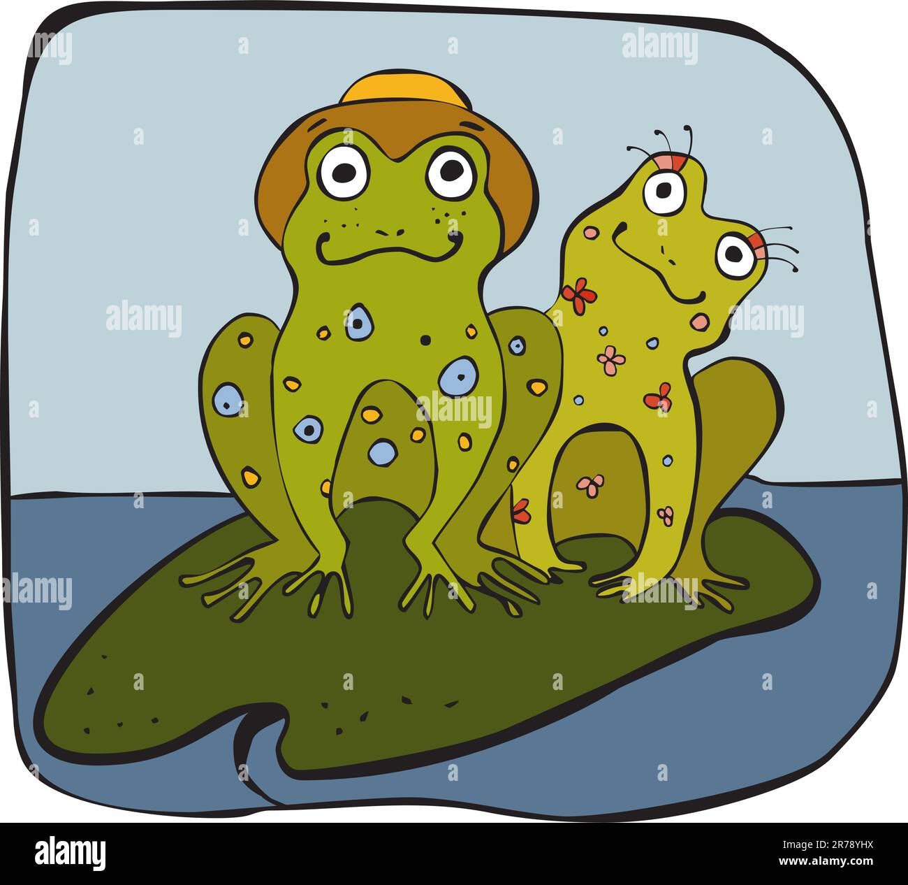 Deux grenouilles vertes sur une feuille de nénuphars Illustration de Vecteur