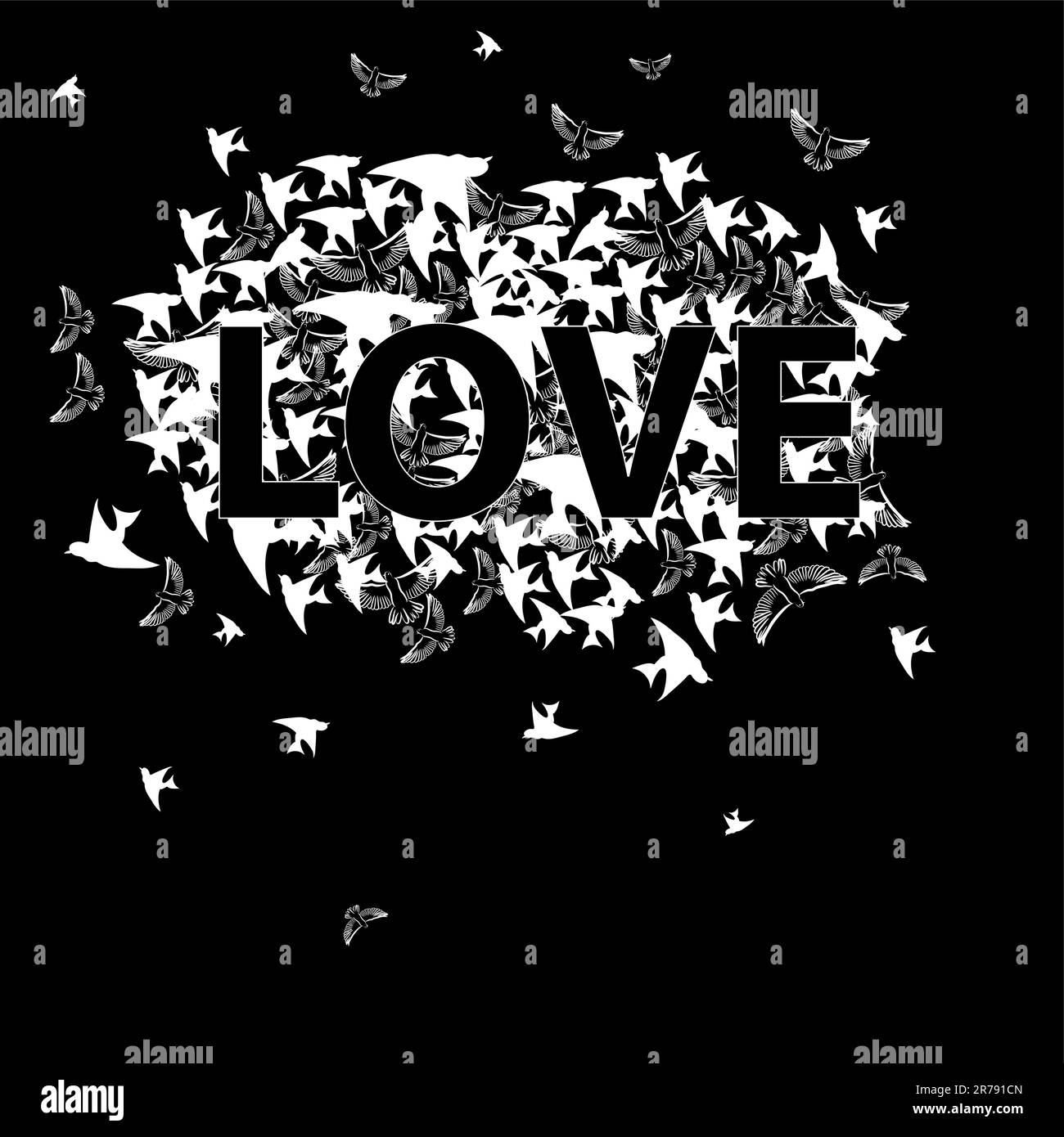 Inscription Amour avec oiseau Illustration de Vecteur