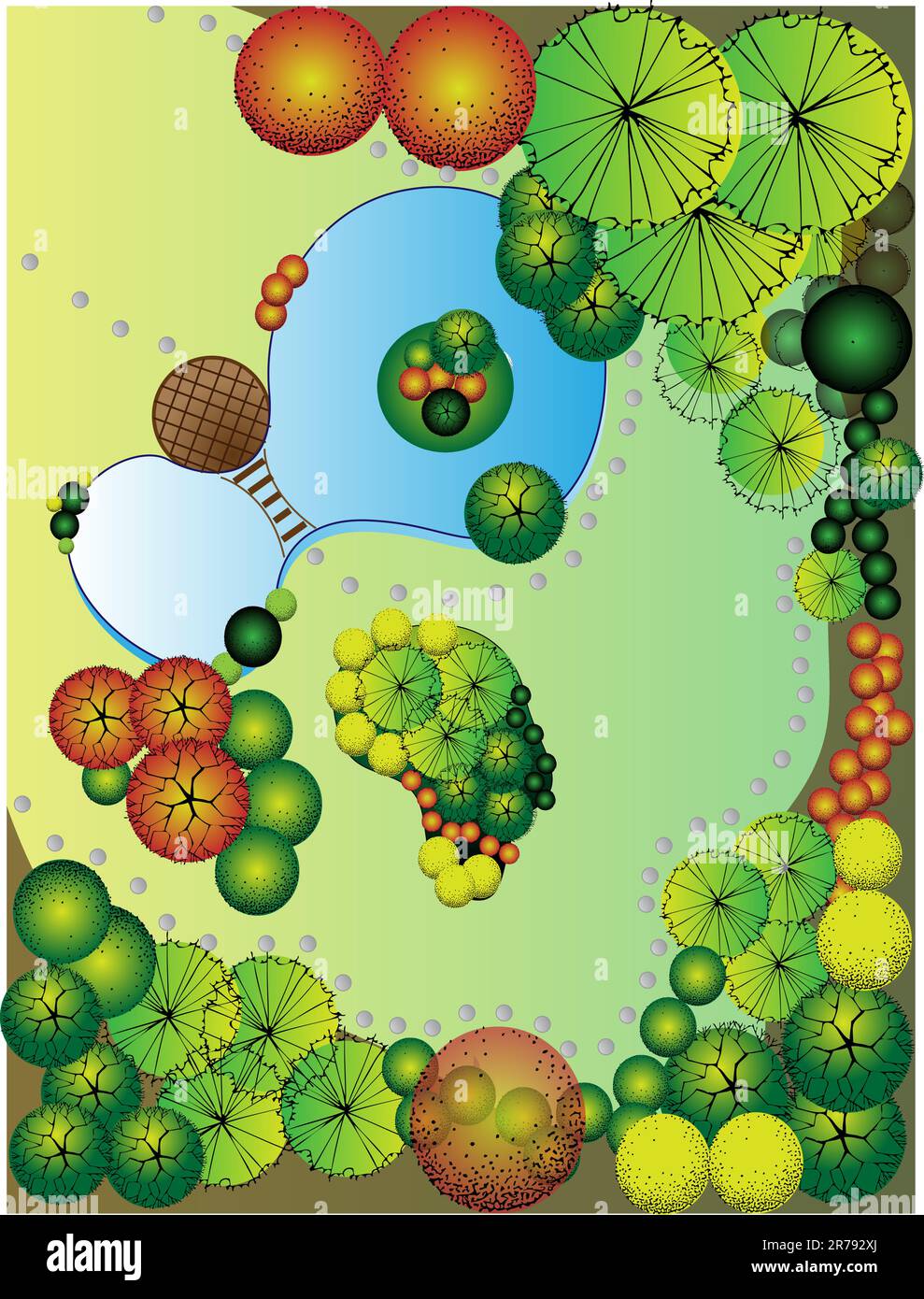 Plan de paysage à vecteur de couleur avec lac et pont Illustration de Vecteur