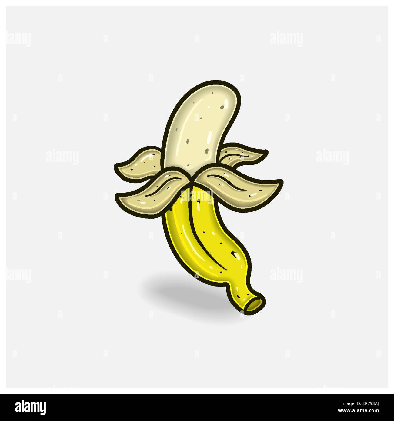 Dessin animé aux fruits de la banane avec dégradé simple et détails. Vecteur et illustration. Illustration de Vecteur