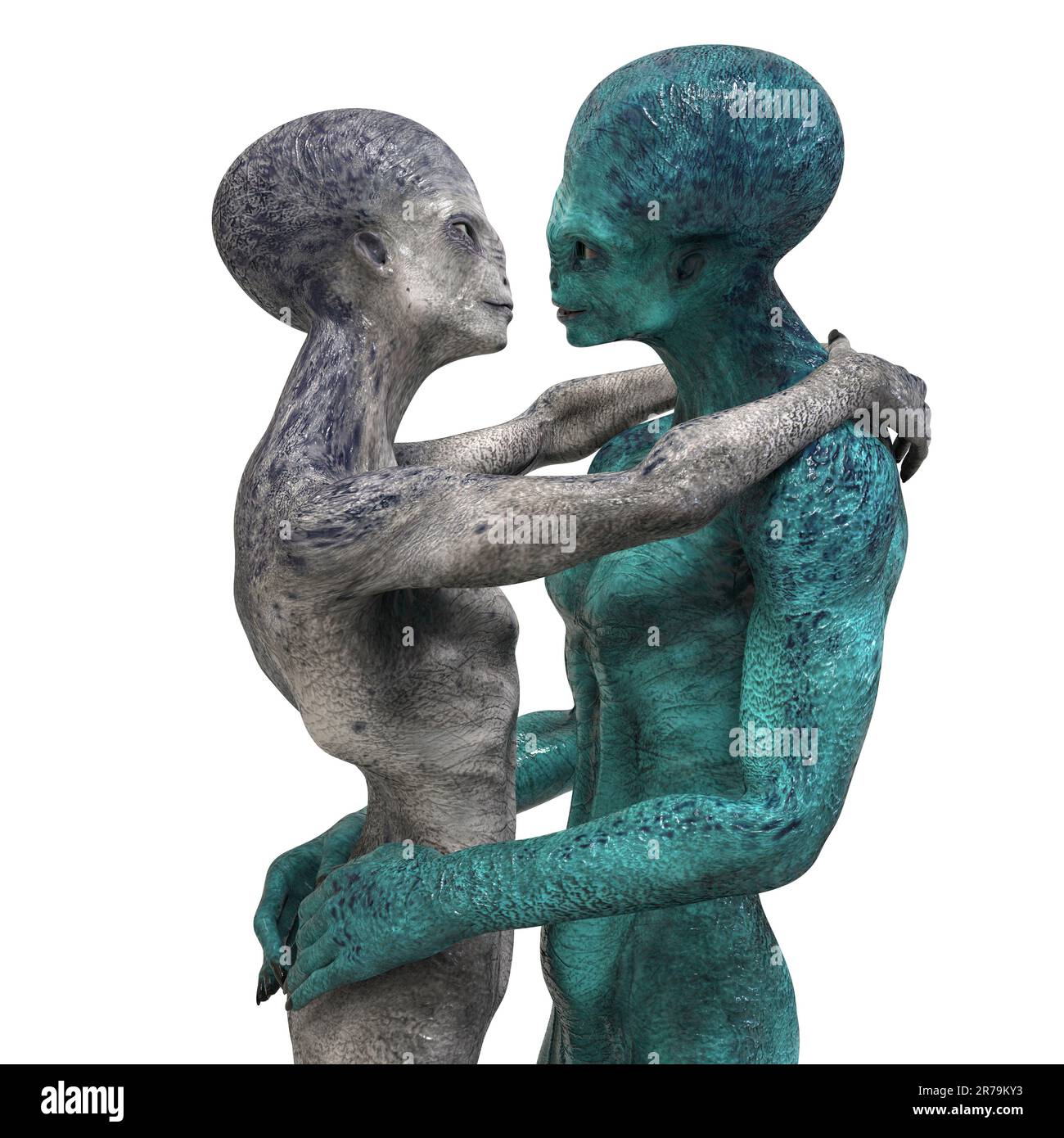 Extraterrestres amour, 3D illustration. Un couple d'étrangers humanoïdes s'embrassant Banque D'Images