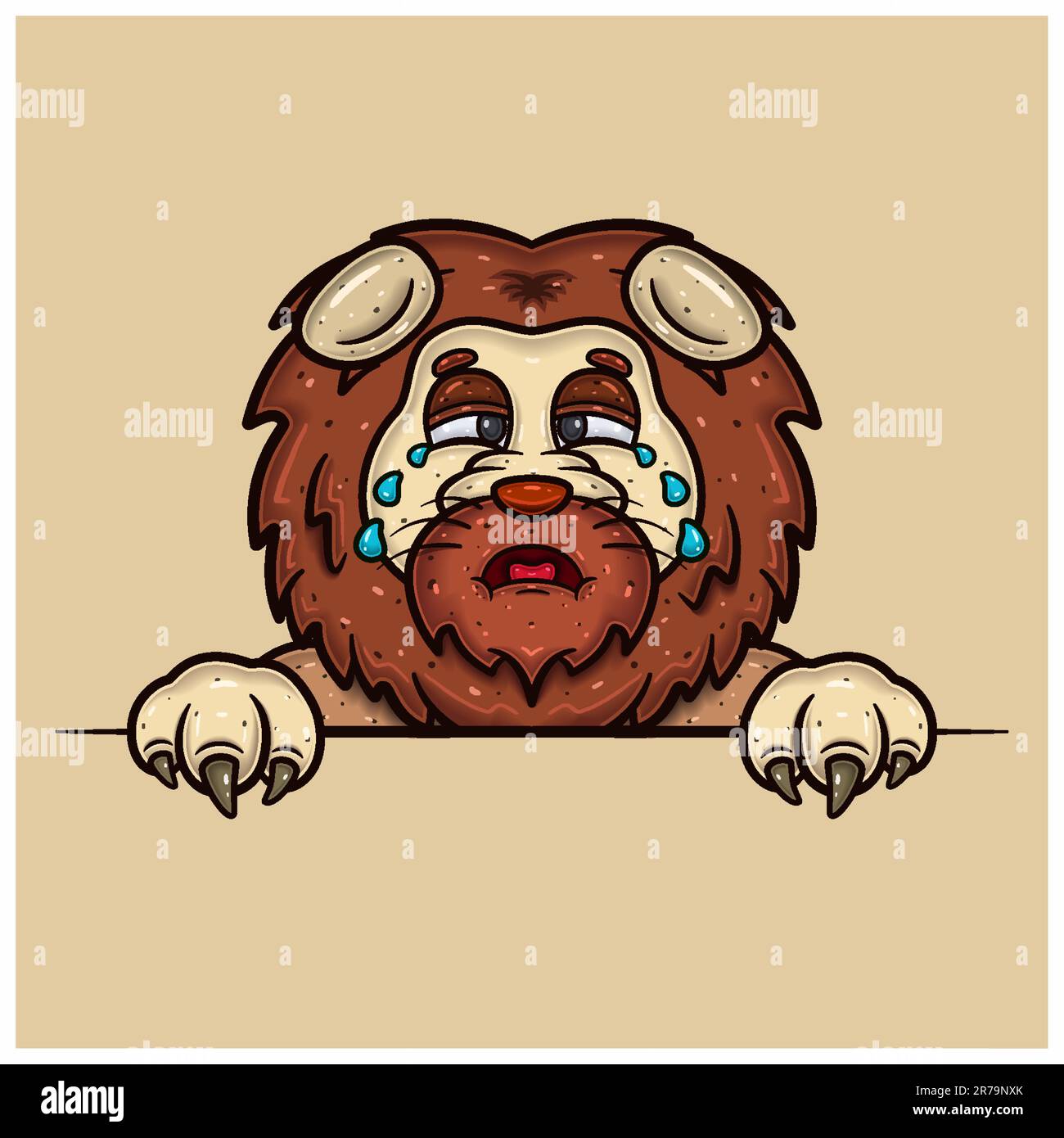 Pleurs de l'expression du visage avec Lion Cartoon. Vecteur et illustration Illustration de Vecteur