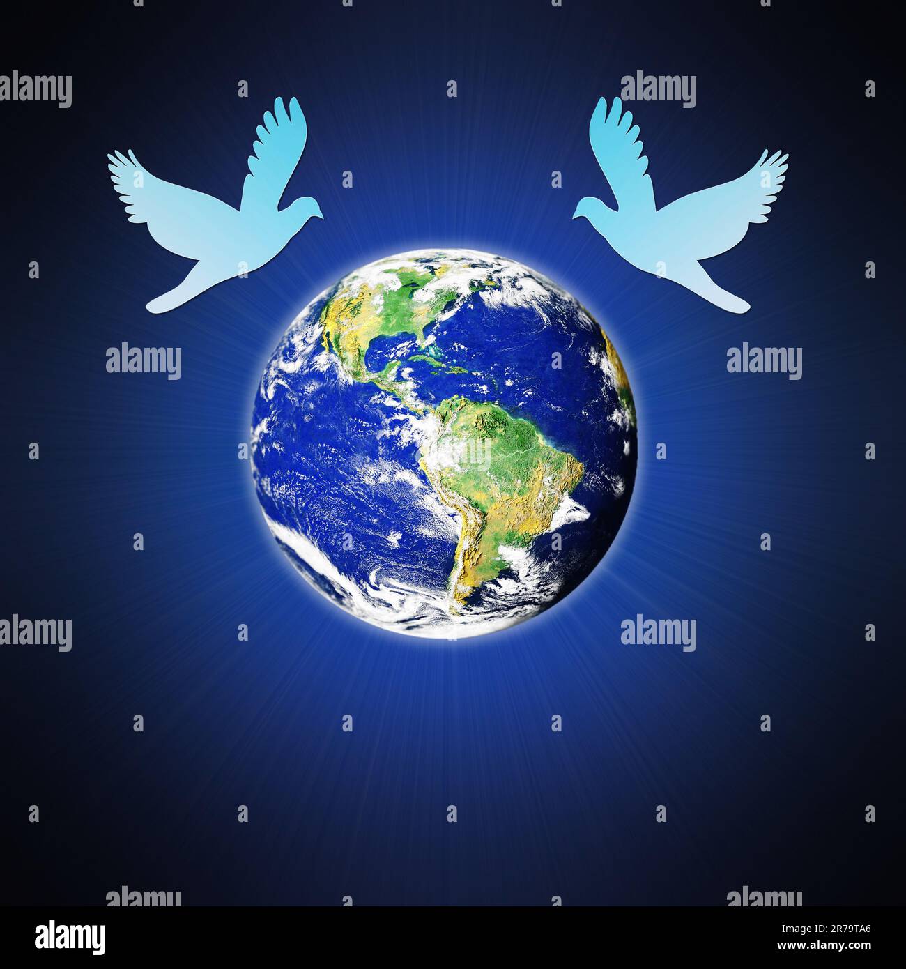 les colombes de la paix survolent la terre - illustration du symbole de la paix Banque D'Images