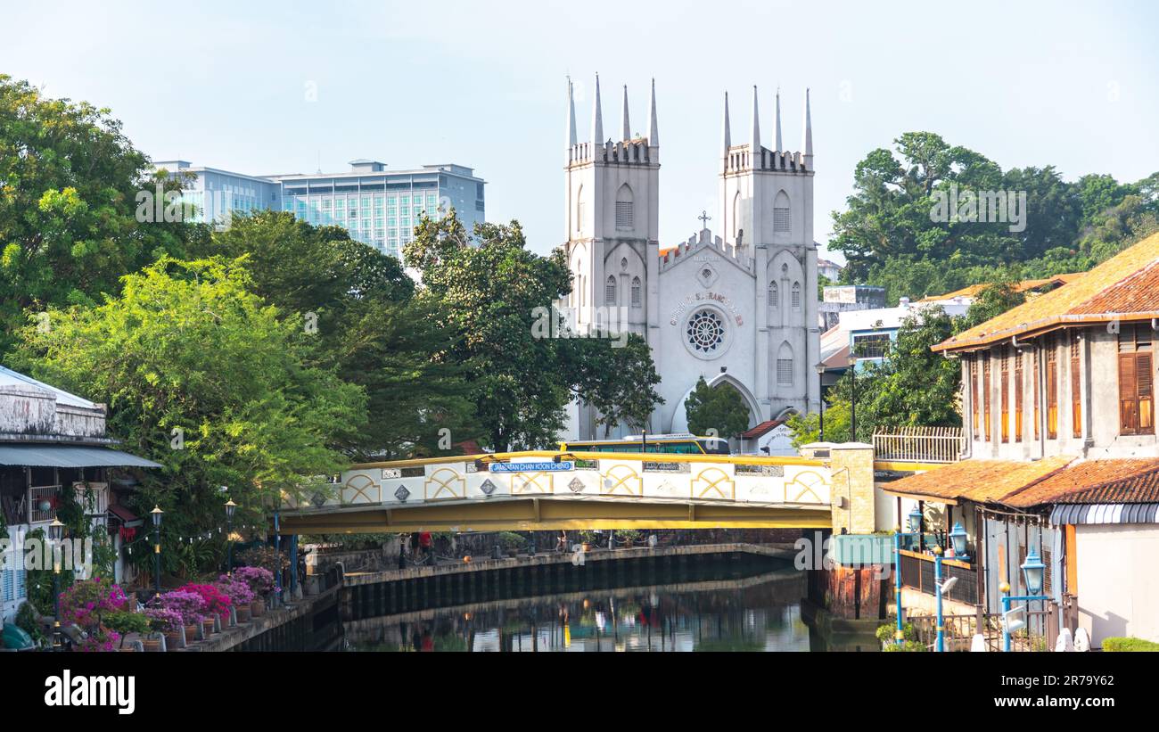 Les rues pittoresques et historiques situées le long de la rivière Malacca dans la ville de Malacca, en Malaisie Banque D'Images